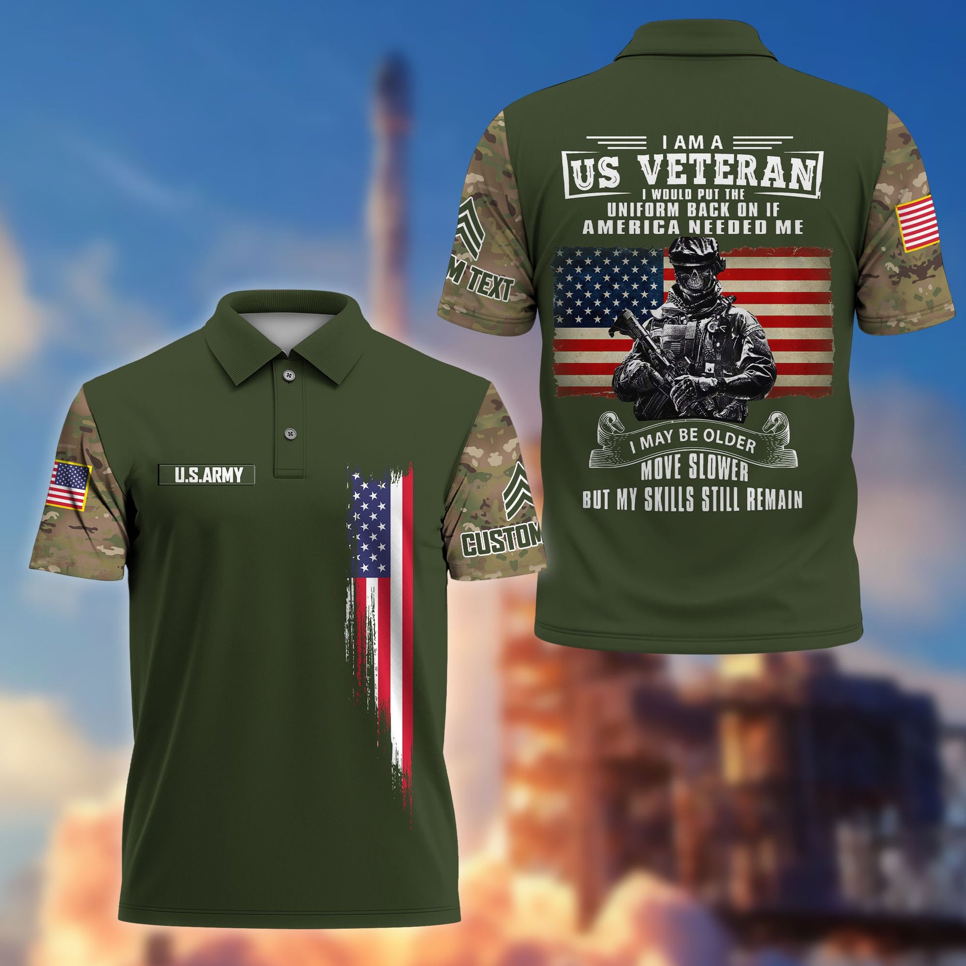 Premium US Army Polo Shirt VPVC215301, Custom Name, Rank, Gifts For Army Veteran, Best Gifts On Father's Day, Armed Forces Day, Independence Day, Veterans Day.