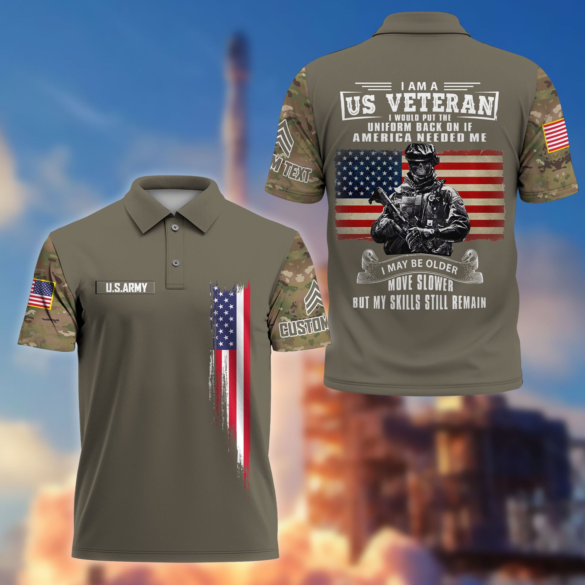 Premium US Army Polo Shirt VPVC215310, Custom Name, Rank, Gifts For Army Veteran, Best Gifts On Father's Day, Armed Forces Day, Independence Day, Veterans Day.