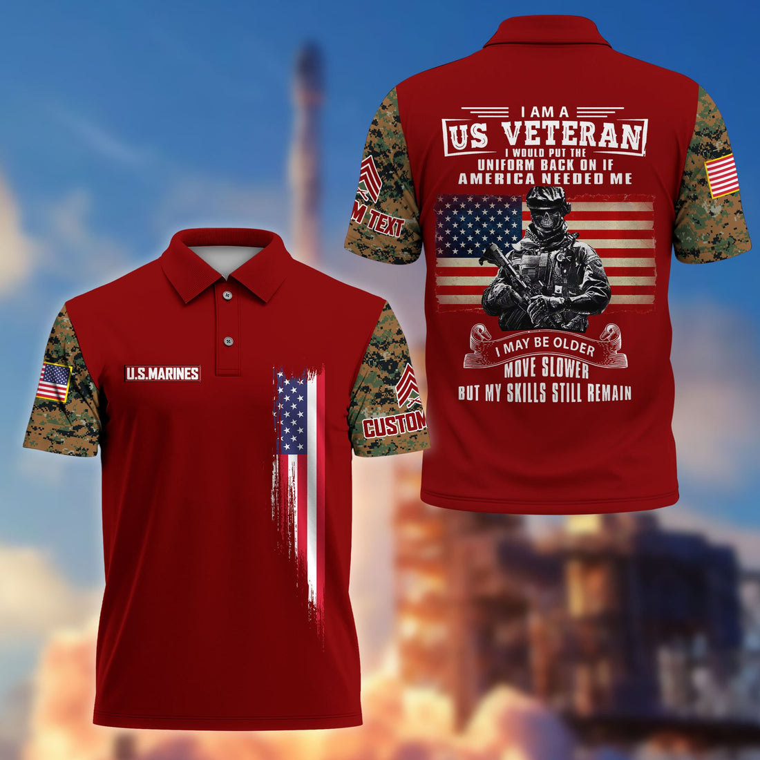 Premium USMC Polo Shirt VPVC215303, Custom Name, Rank, Gifts For Marine Veteran, Best Gifts On Father's Day, Armed Forces Day, Independence Day, Veterans Day.