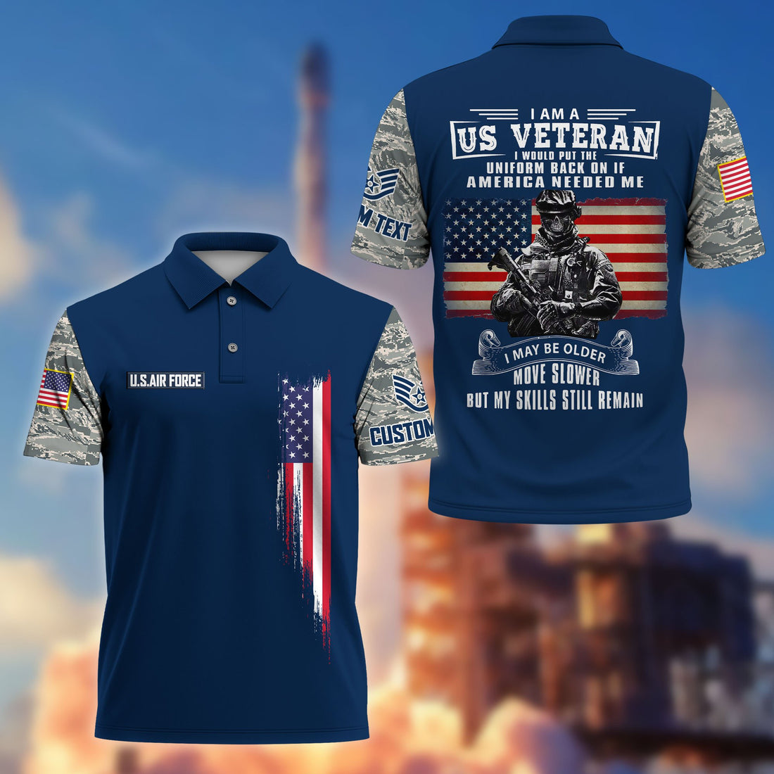 Premium USAF Polo Shirt VPVC215312, Custom Name, Rank, Gifts For Air Force Veteran, Best Gifts On Father's Day, Armed Forces Day, Independence Day, Veterans Day.
