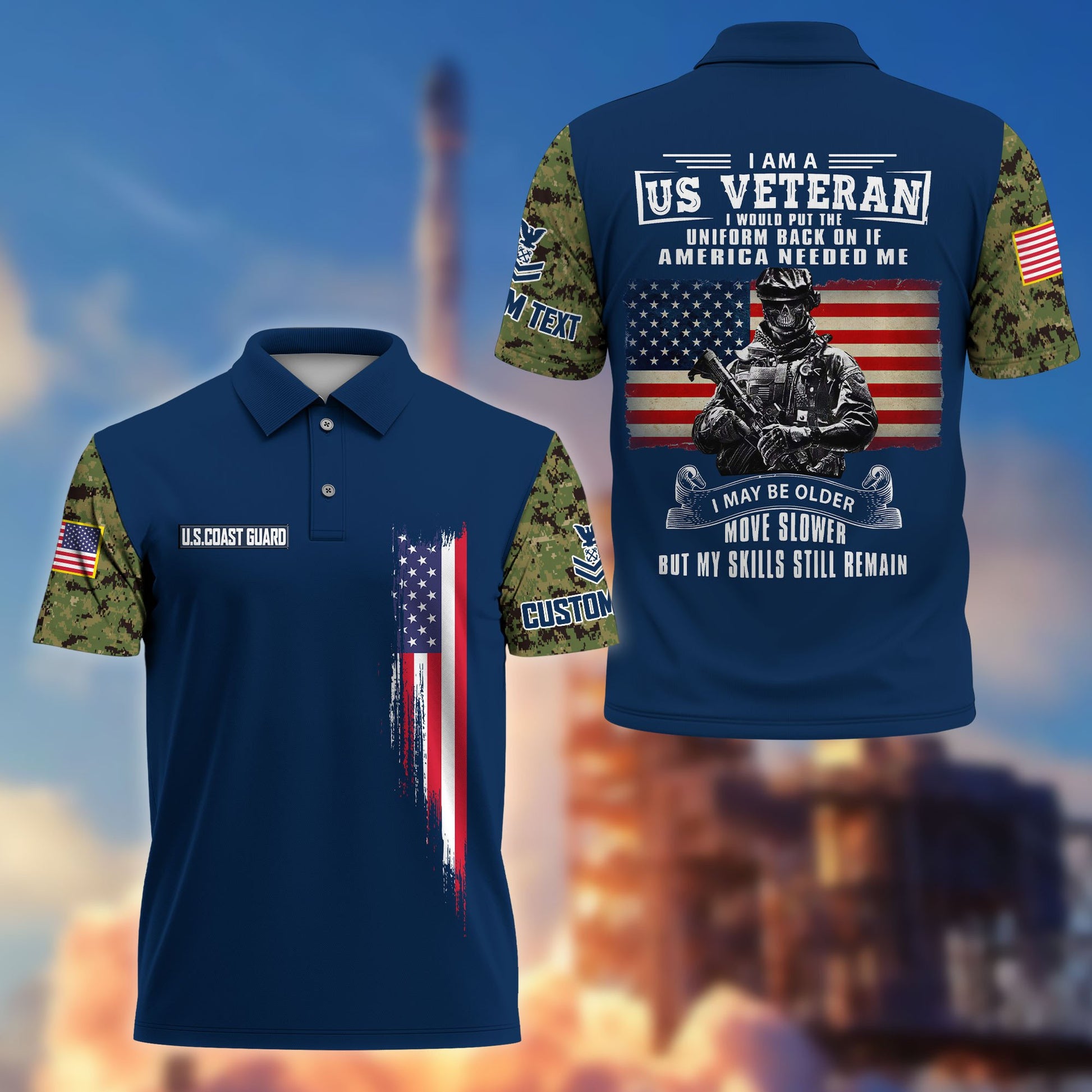 Premium USCG Polo Shirt VPVC215305, Custom Name, Rank, Gifts For Coast Guard Veteran, Best Gifts On Father's Day, Armed Forces Day, Independence Day, Veterans Day.