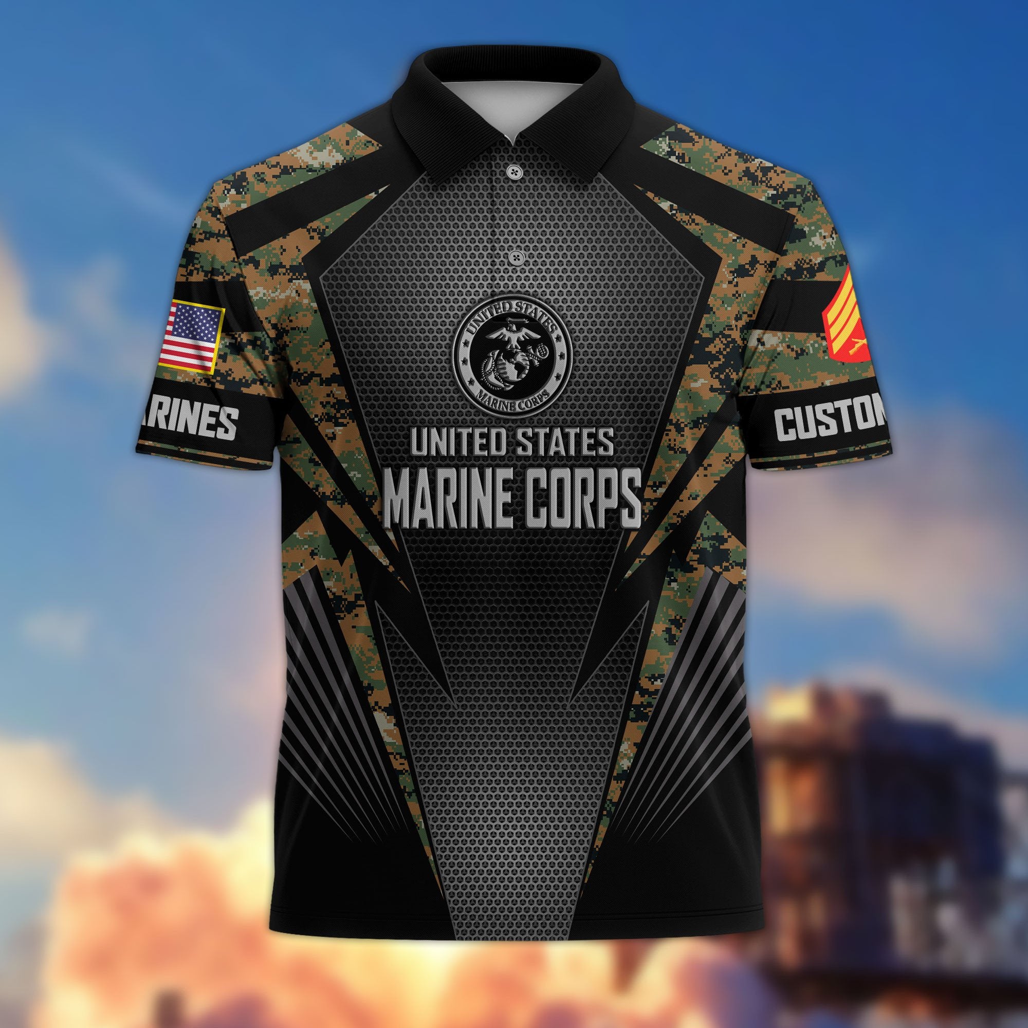 Premium Custom USMC Polo Shirt VPVC215403, Gifts For Marine Veteran, Best Gifts On Father's Day, Armed Forces Day, Independence Day, Veterans Day.