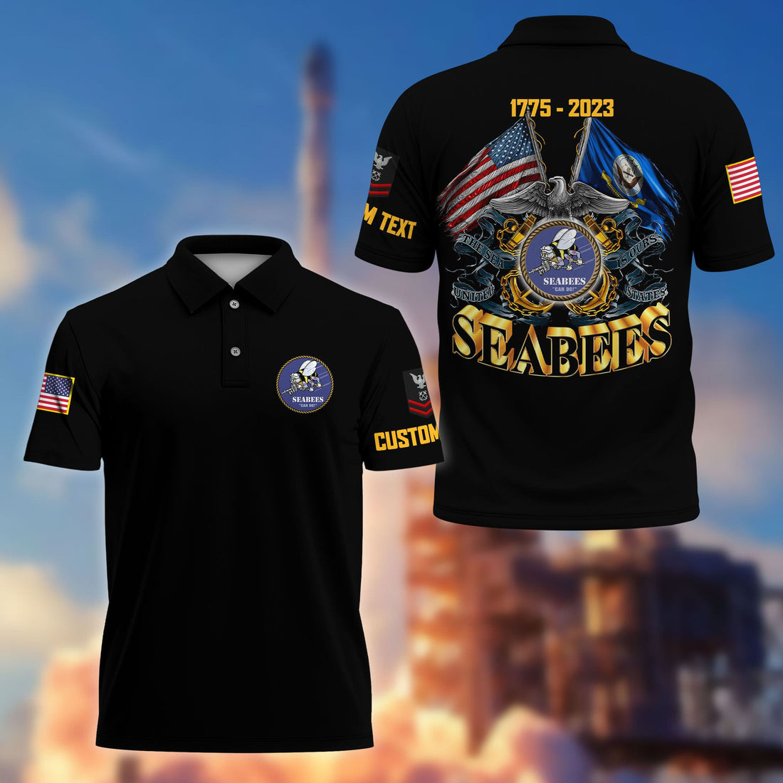 Unique Custom Name, Rank, Year, US Seabees Polo Shirt VPVC215109, Gifts For Seabees Veteran, Best Gifts On Father's Day, Independence Day, Veterans Day.