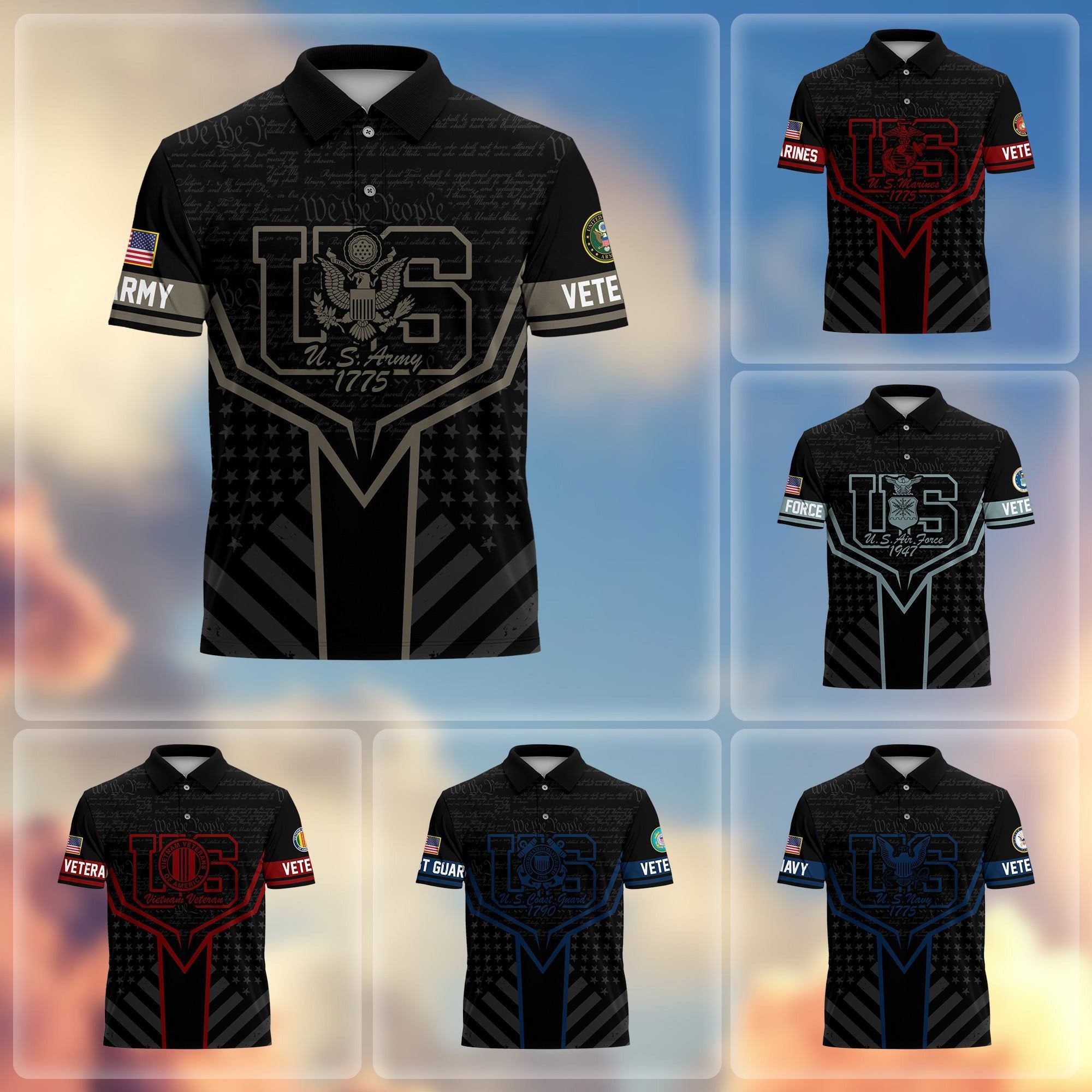 Premium US Veterans Polo Shirt BPHN280312, Gifts For US Veterans, Gifts On Memorial Day, Father's Day, Armed Forces Day, Veterans Day.