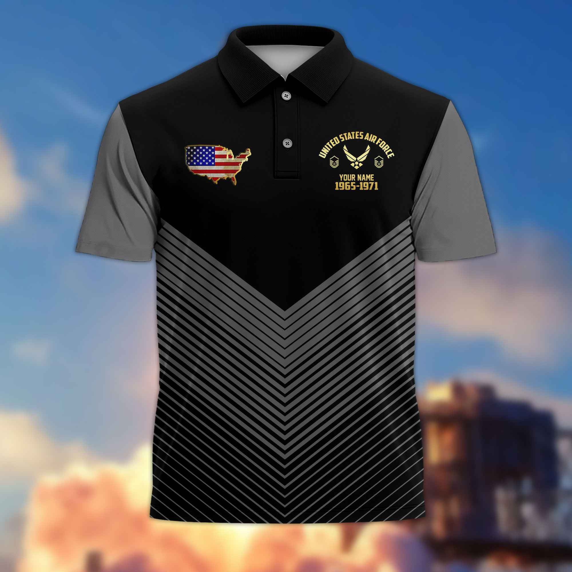 Premium USAF Polo Shirt VPVC215804, Custom Name, Rank, Year, Gifts For Air Force Veteran, Best Gifts On Father's Day, Armed Forces Day, Independence Day, Veterans Day.