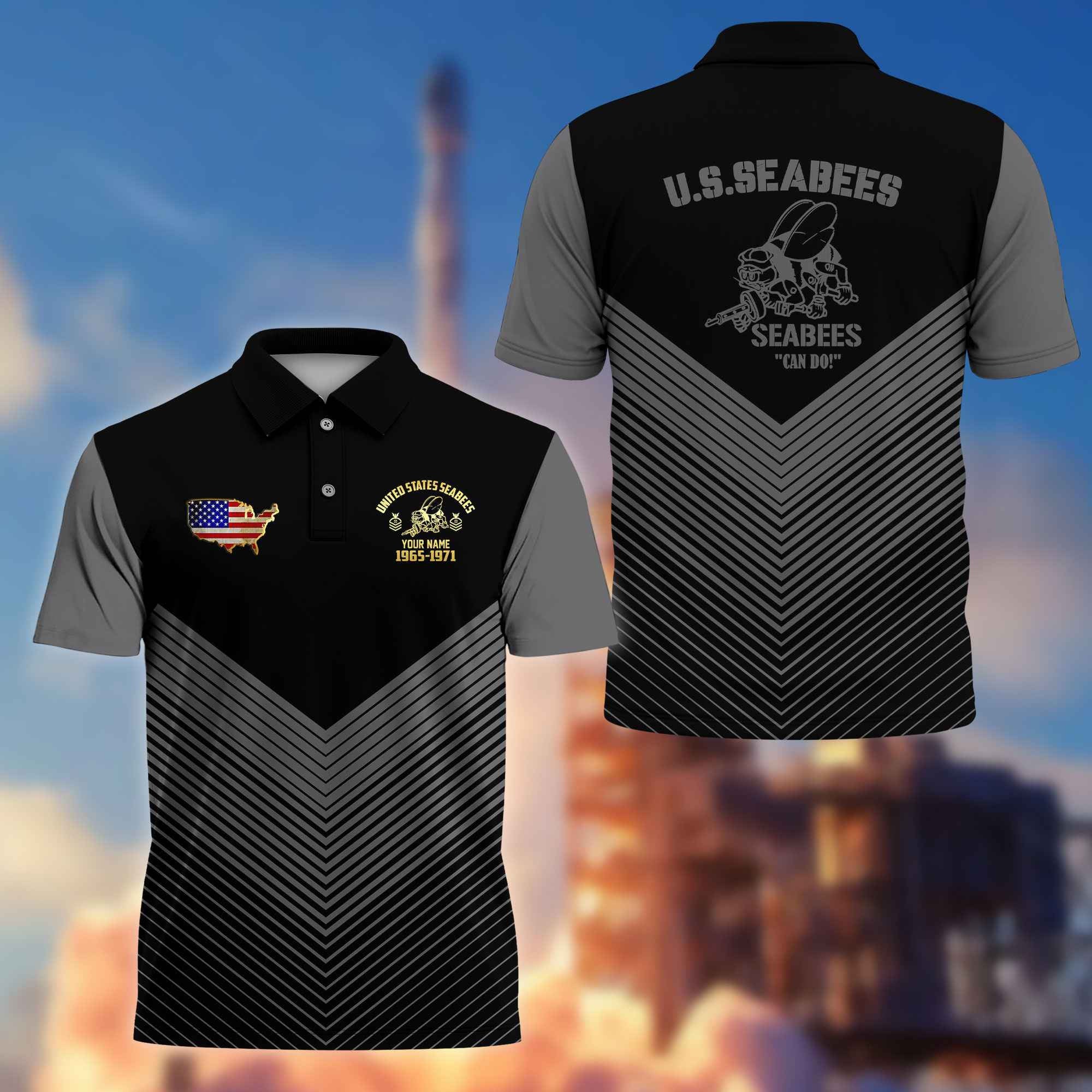 Premium US Seabees Polo Shirt VPVC215809, Custom Name, Rank, Year, Gifts For Seabees Veteran, Best Gifts On Father's Day, Armed Forces Day, Independence Day, Veterans Day.