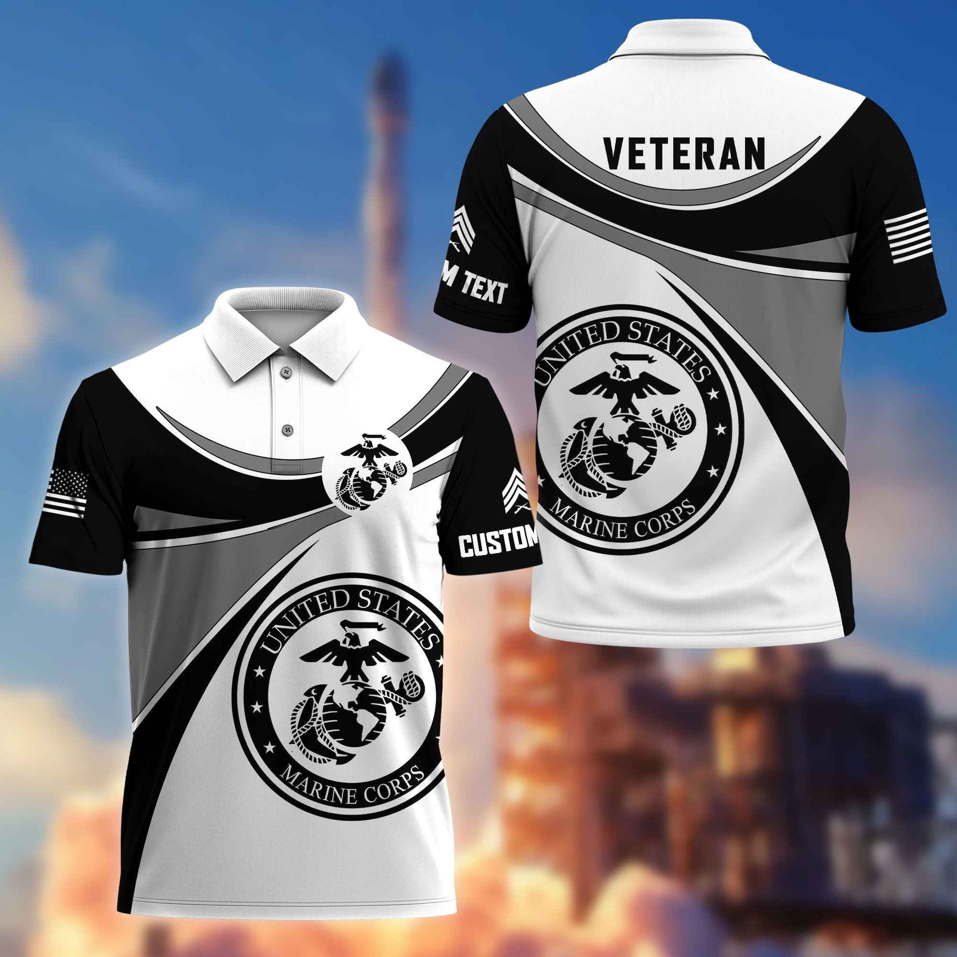 Unique Custom Name, Rank, USMC Polo Shirt VPVC216003, Gifts For Marine Veteran, Best Gifts On Father's Day, Independence Day, Veterans Day.