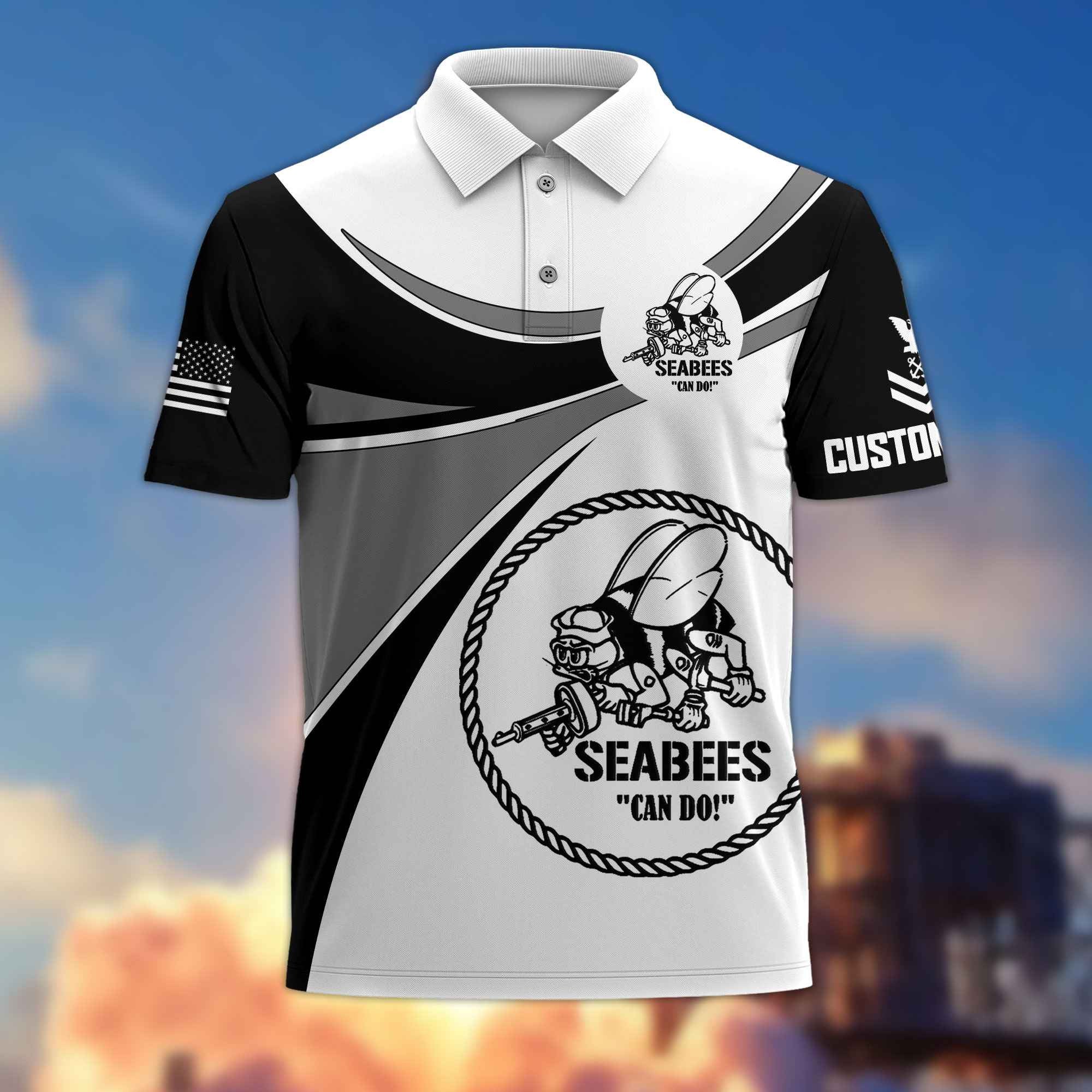 Unique Custom Name, Rank, US Seabees Polo Shirt VPVC216009, Gifts For Seabees Veteran, Best Gifts On Father's Day, Independence Day, Veterans Day.