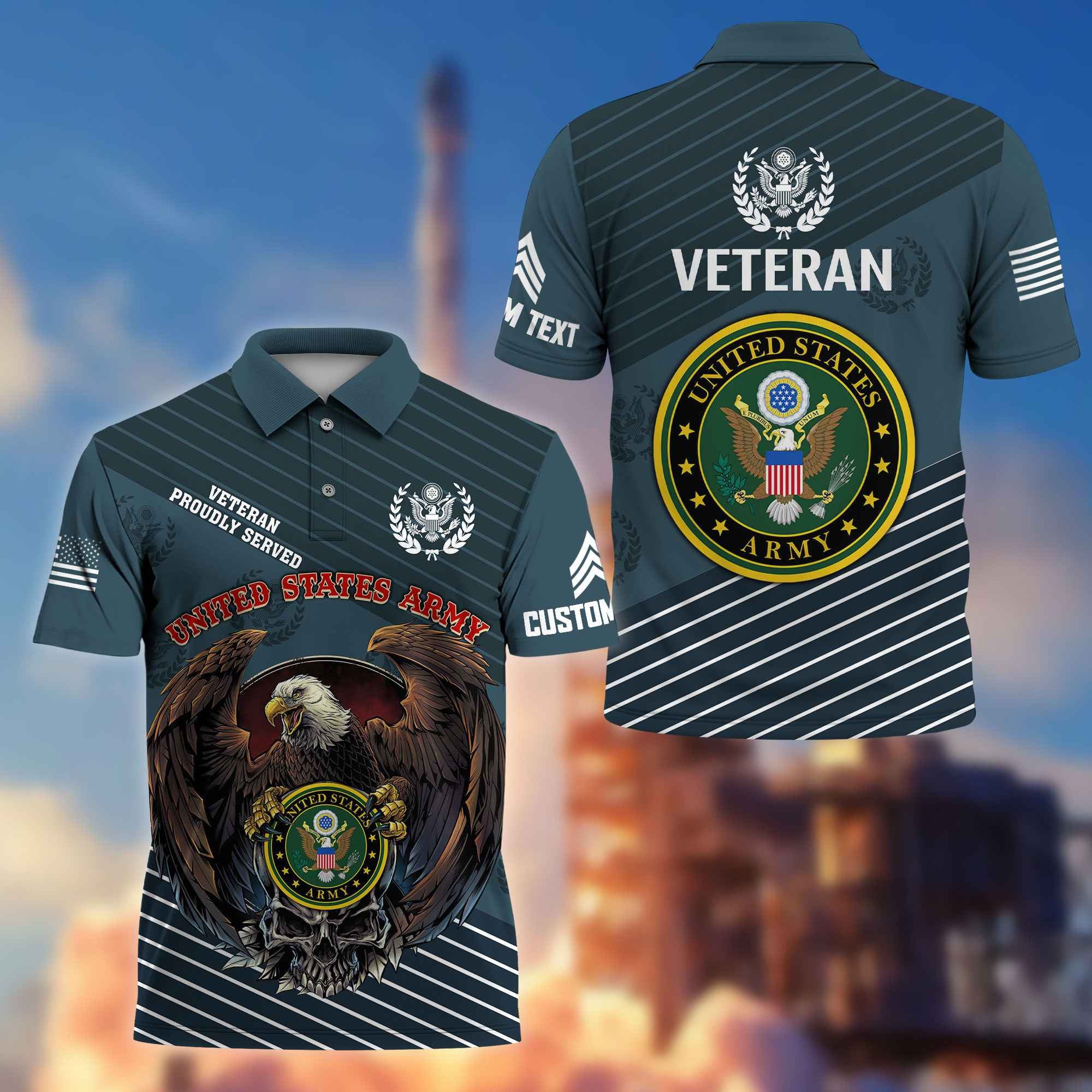 Premium US Army Polo Shirt VPVC216201, Custom Name, Rank, Gifts For Army Veteran, Best Gifts On Father's Day, Armed Forces Day, Independence Day, Veterans Day.
