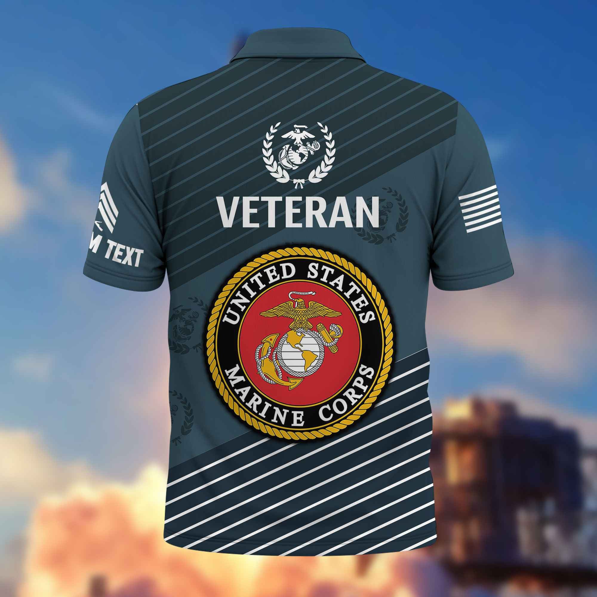 Premium USMC Polo Shirt VPVC216203, Custom Name, Rank, Gifts For Marine Veteran, Best Gifts On Father's Day, Armed Forces Day, Independence Day, Veterans Day.
