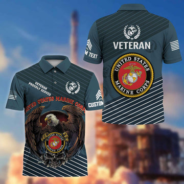 Premium USMC Polo Shirt VPVC216203, Custom Name, Rank, Gifts For Marine Veteran, Best Gifts On Father's Day, Armed Forces Day, Independence Day, Veterans Day.
