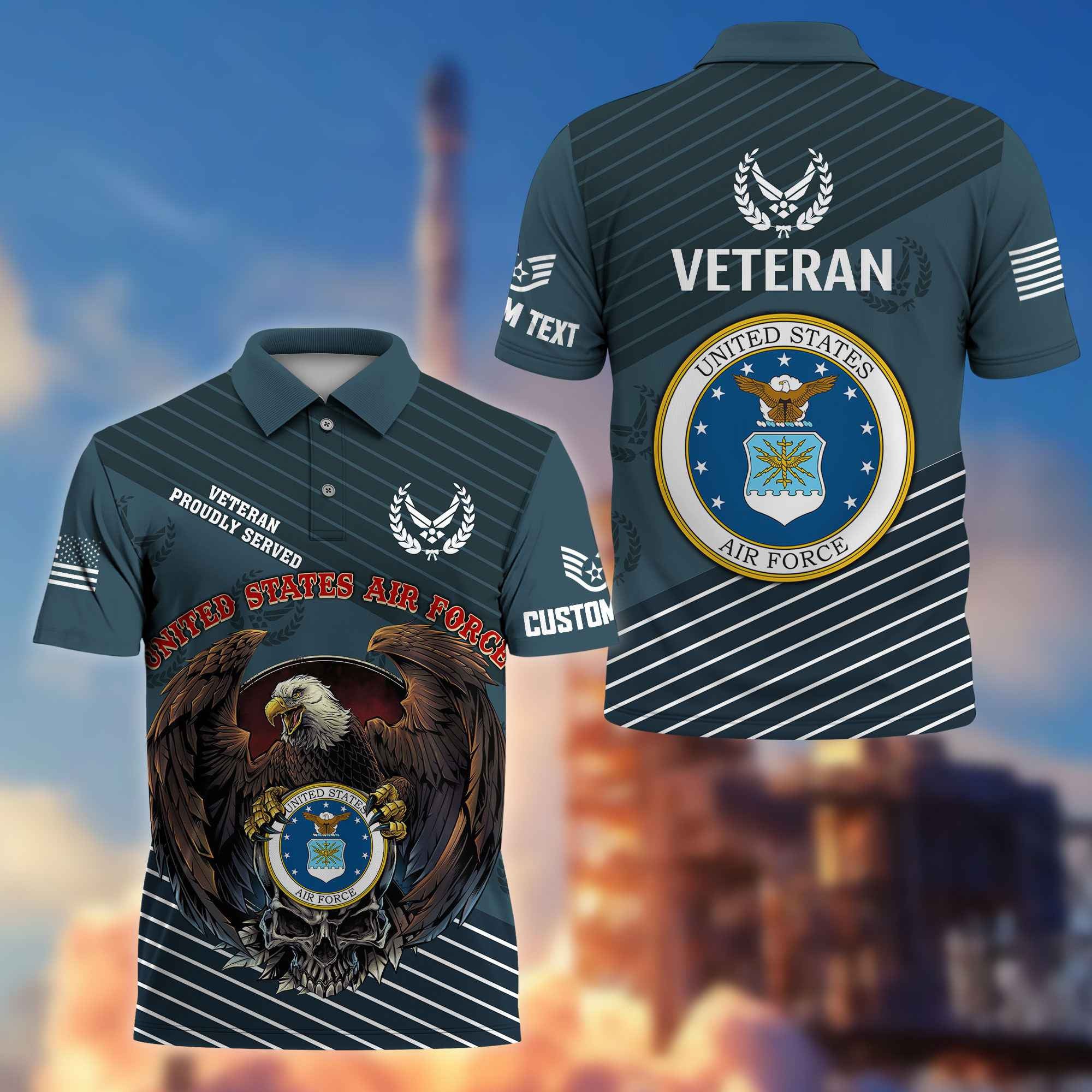 Premium USAF Polo Shirt VPVC216204, Custom Name, Rank, Gifts For Air Force Veteran, Best Gifts On Father's Day, Armed Forces Day, Independence Day, Veterans Day.