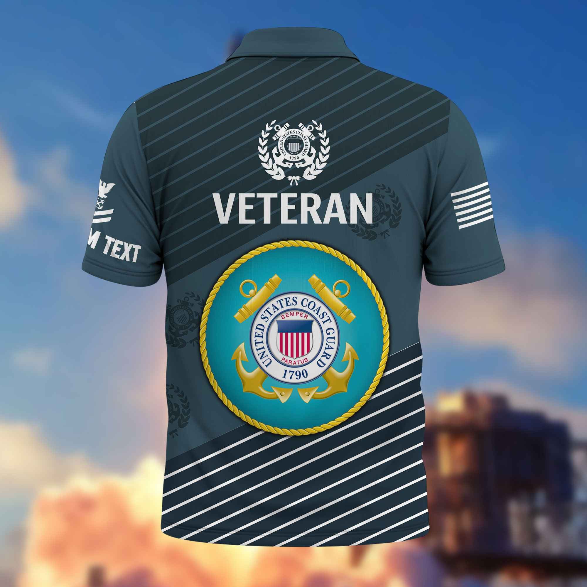 Premium USCG Polo Shirt VPVC216205, Custom Name, Rank, Gifts For Coast Guard Veteran, Best Gifts On Father's Day, Armed Forces Day, Independence Day, Veterans Day.