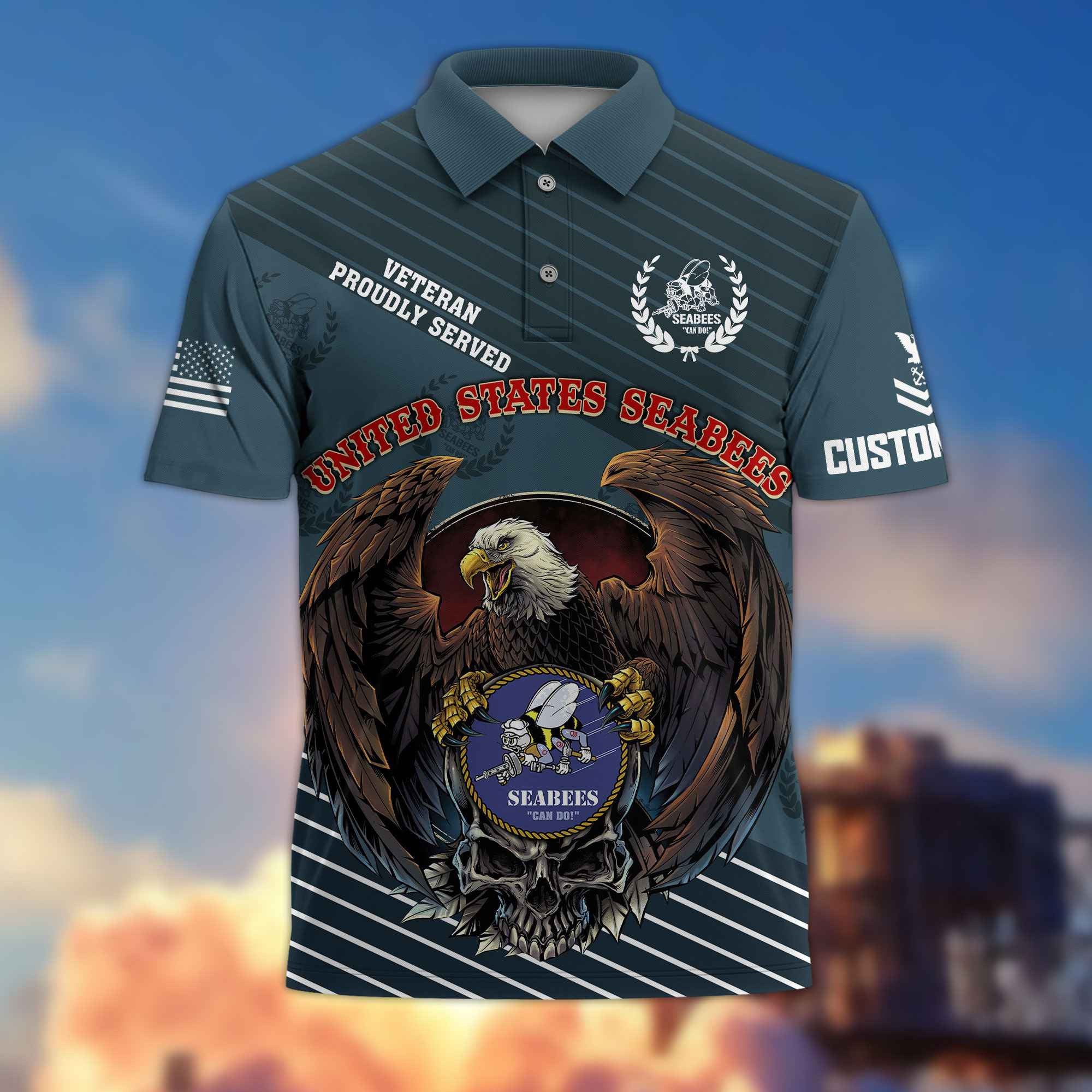 Premium US Seabees Polo Shirt VPVC216209, Custom Name, Rank, Gifts For Seabees Veteran, Best Gifts On Father's Day, Armed Forces Day, Independence Day, Veterans Day.