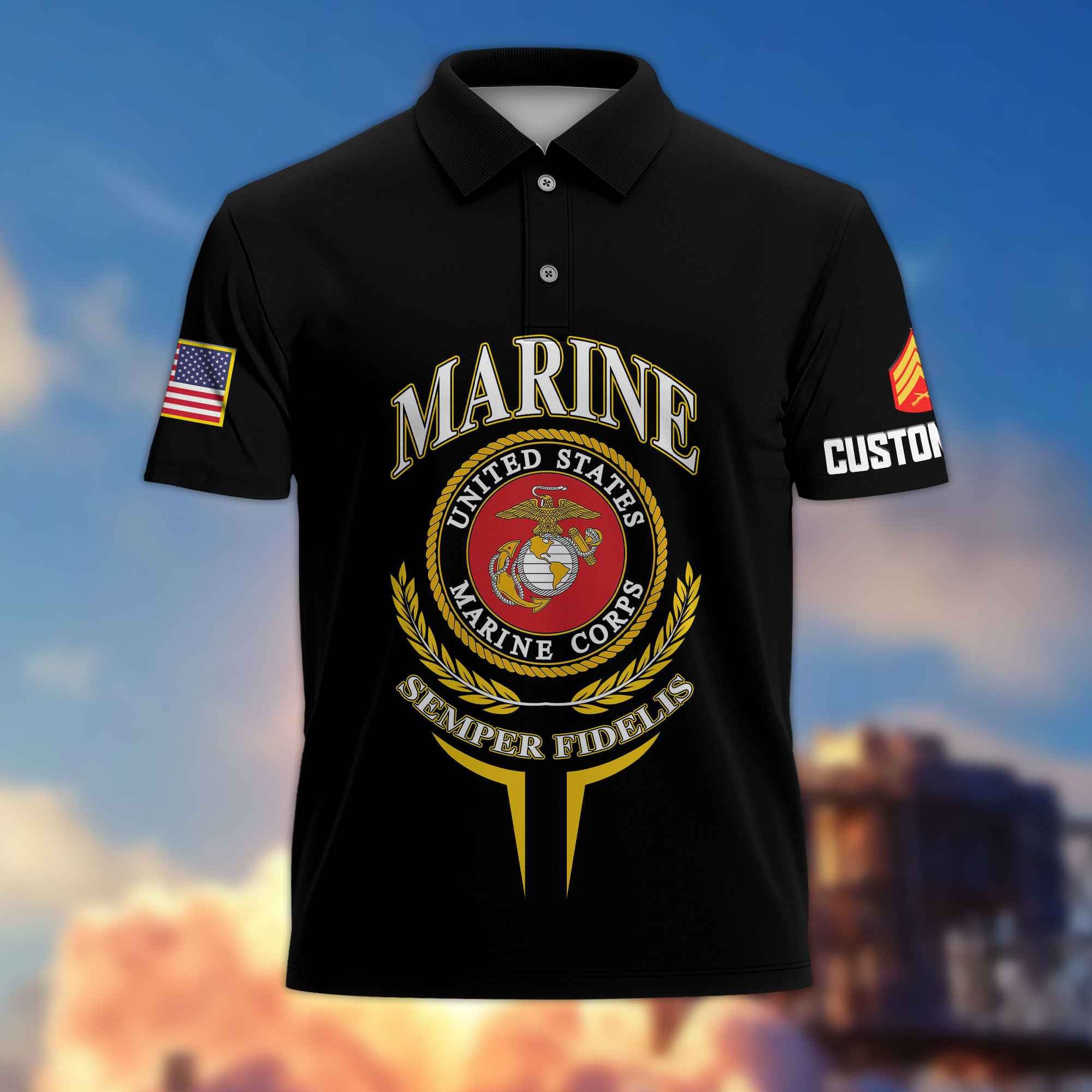 Premium Custom USMC Polo Shirt VPVC216703, Gifts For Marine Veteran, Best Gifts On Father's Day, Armed Forces Day, Independence Day, Veterans Day.