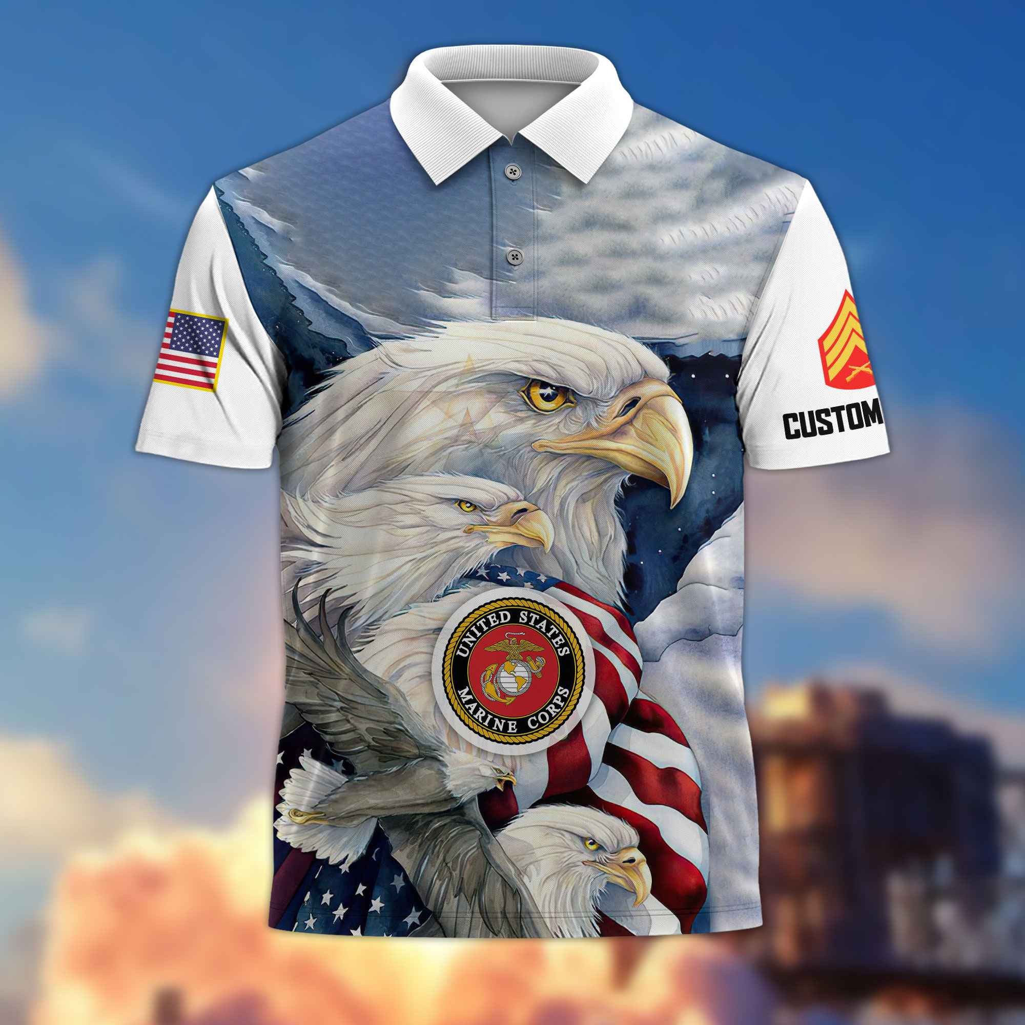 Unique Custom Name, Rank USMC Polo Shirt VPVC217203, Gifts For Marine Veteran, Best Gifts On Father's Day, Independence Day, Veterans Day.