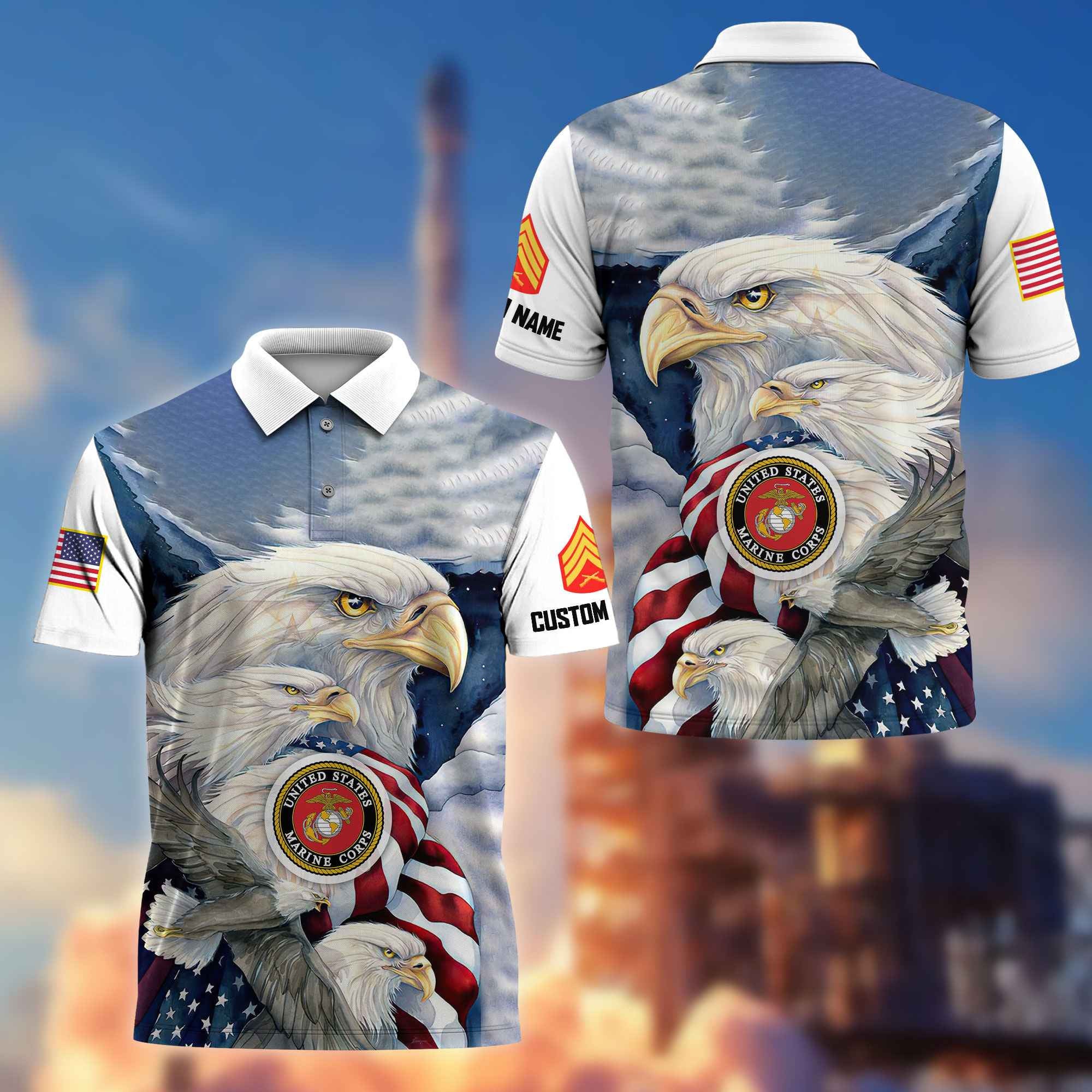 Unique Custom Name, Rank USMC Polo Shirt VPVC217203, Gifts For Marine Veteran, Best Gifts On Father's Day, Independence Day, Veterans Day.