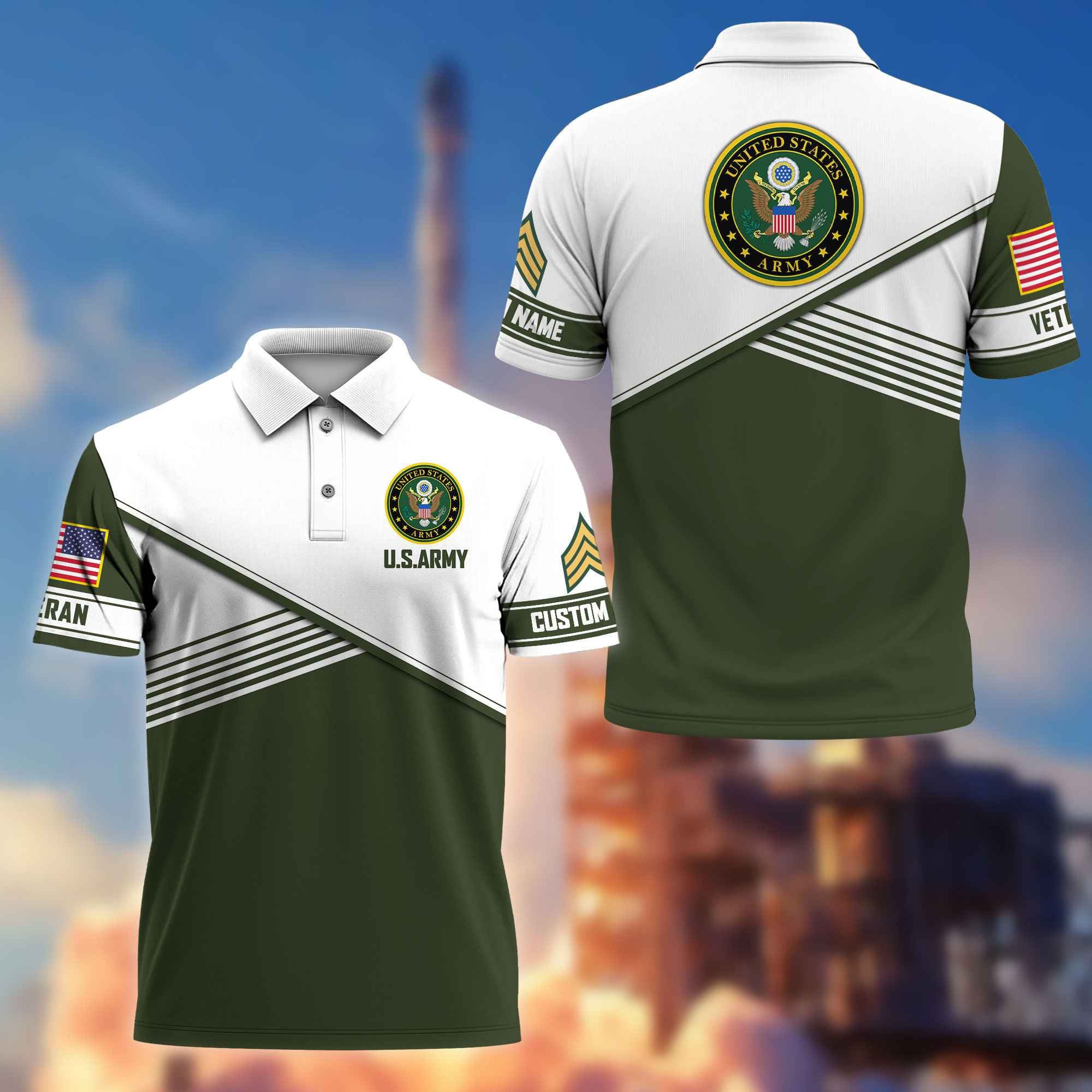 Premium US Army Polo Shirt VPVC217401, Custom Name, Rank, Gifts For Army Veteran, Best Gifts On Father's Day, Armed Forces Day, Independence Day, Veterans Day.