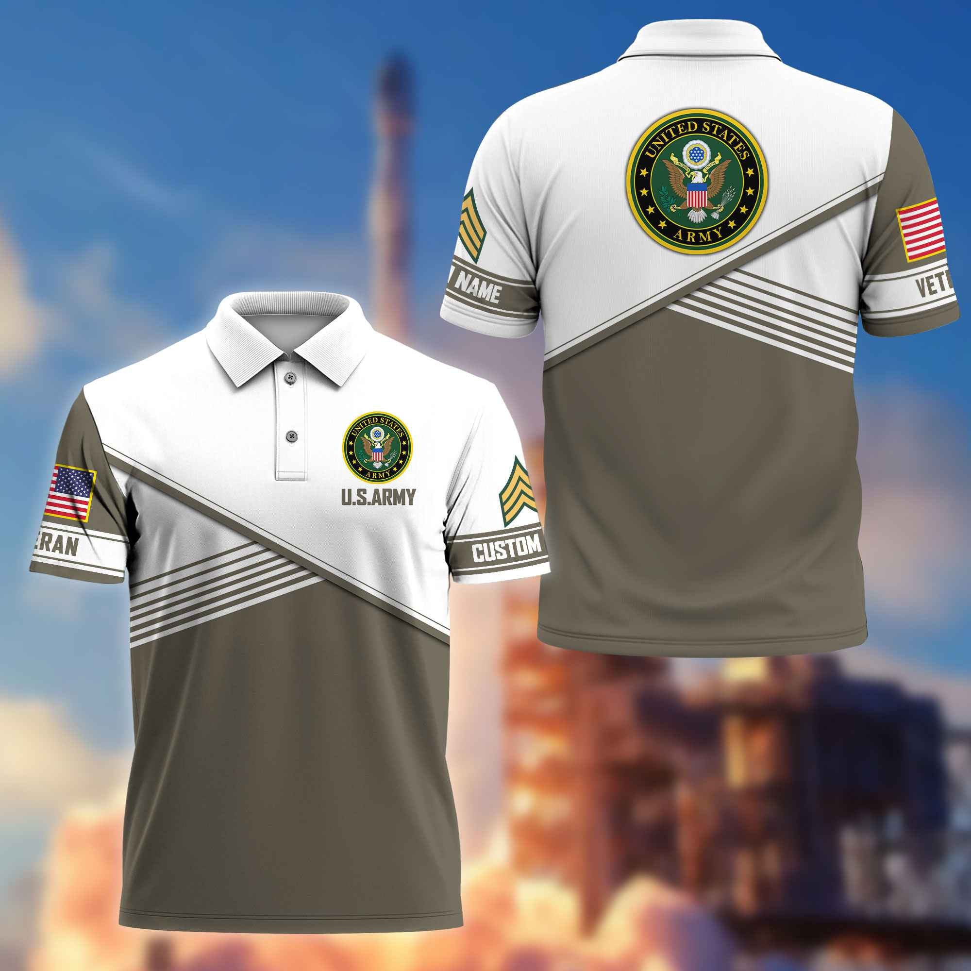 Premium US Army Polo Shirt VPVC217410, Custom Name, Rank, Gifts For Army Veteran, Best Gifts On Father's Day, Armed Forces Day, Independence Day, Veterans Day.