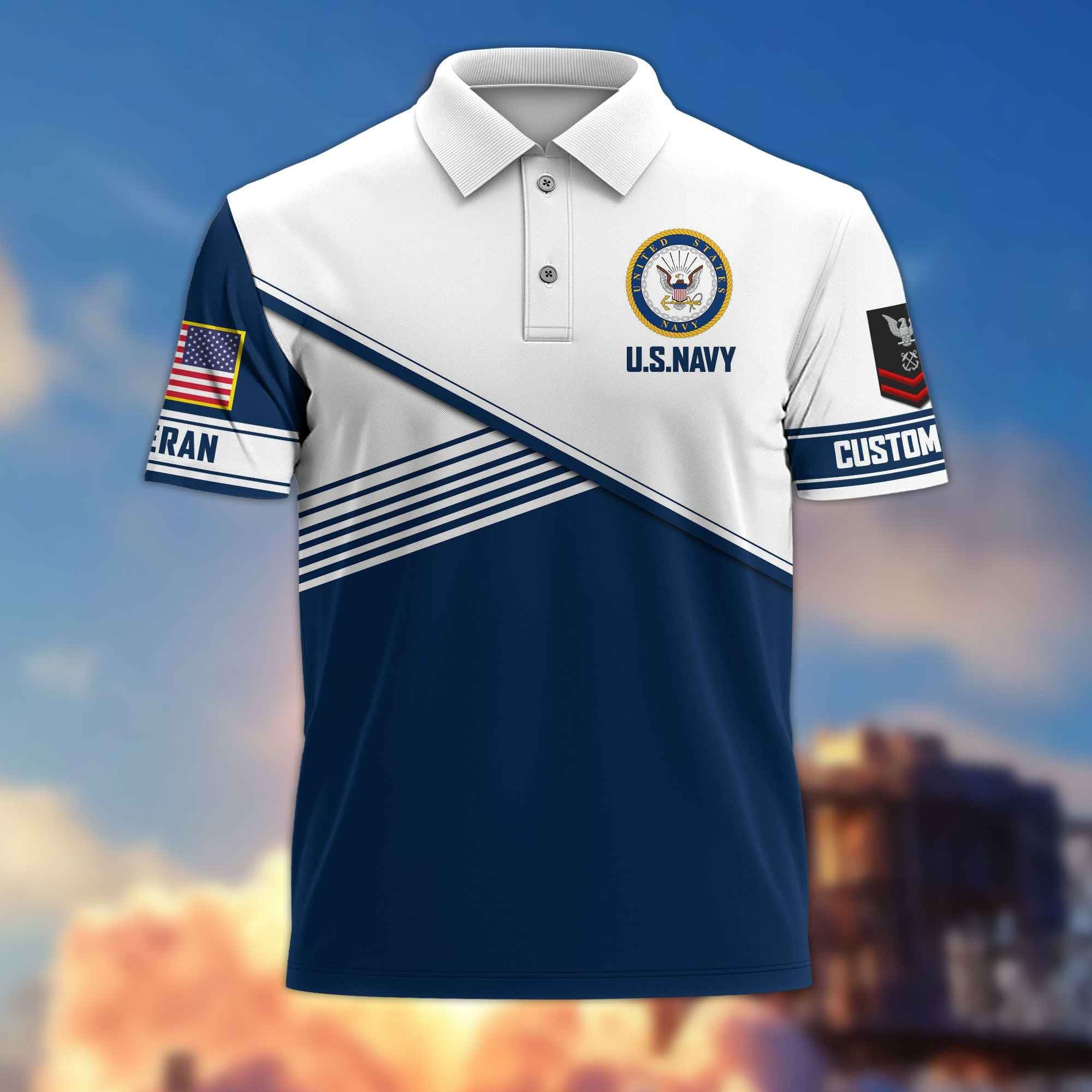 Premium US Navy Polo Shirt VPVC217402, Custom Name, Rank, Gifts For Navy Veteran, Best Gifts On Father's Day, Armed Forces Day, Independence Day, Veterans Day.