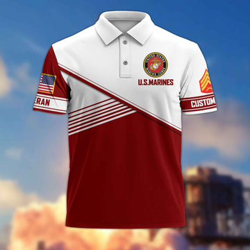 Premium USMC Polo Shirt VPVC217403, Custom Name, Rank, Gifts For Marine Veteran, Best Gifts On Father's Day, Armed Forces Day, Independence Day, Veterans Day.