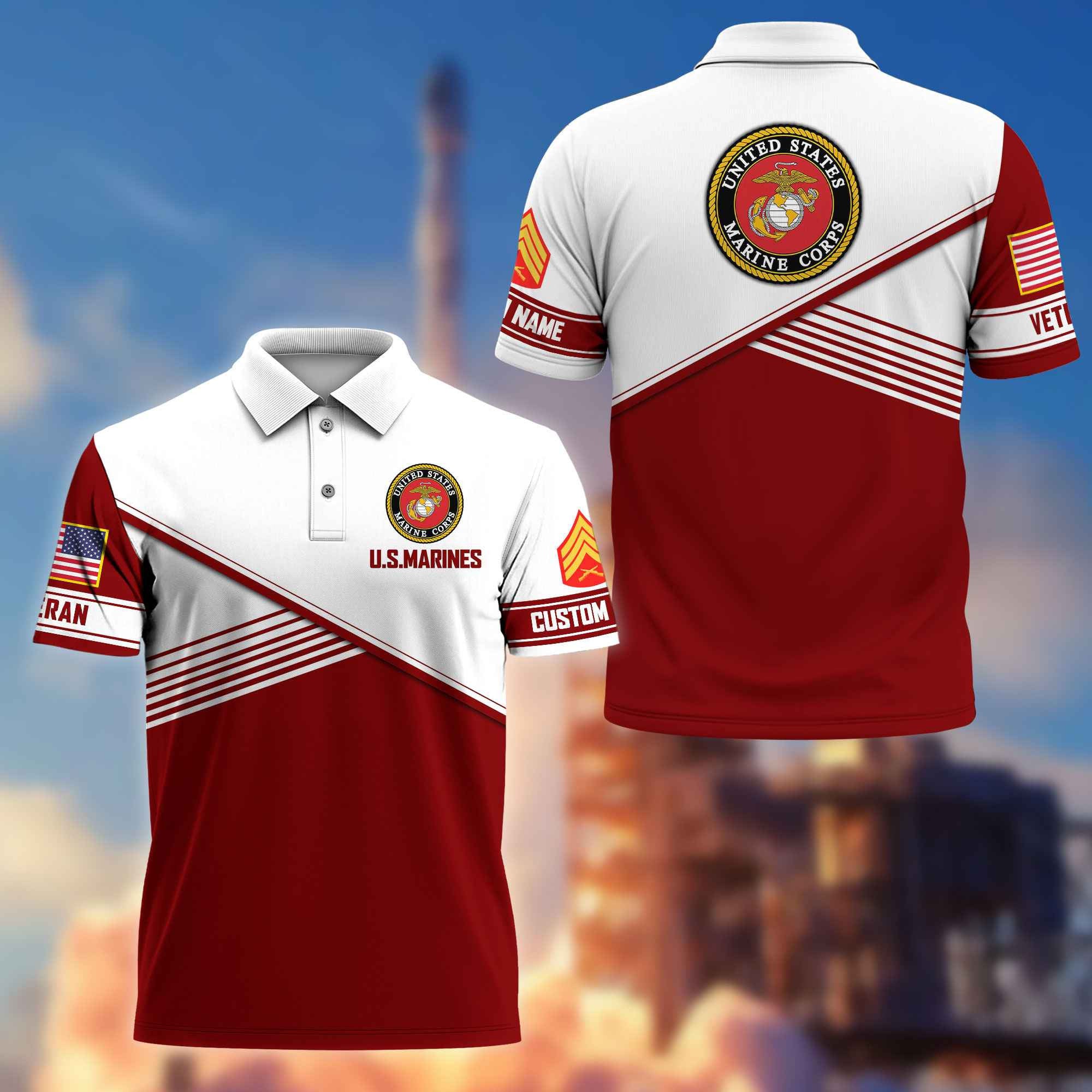 Premium USMC Polo Shirt VPVC217403, Custom Name, Rank, Gifts For Marine Veteran, Best Gifts On Father's Day, Armed Forces Day, Independence Day, Veterans Day.