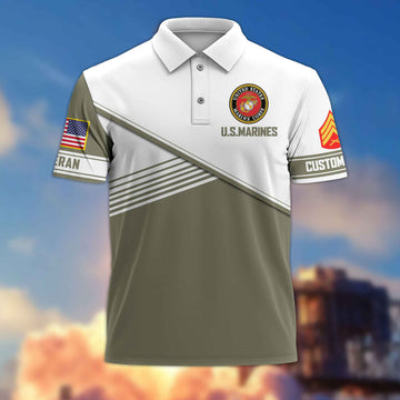 Premium USMC Polo Shirt VPVC217411, Custom Name, Rank, Gifts For Marine Veteran, Best Gifts On Father's Day, Armed Forces Day, Independence Day, Veterans Day.