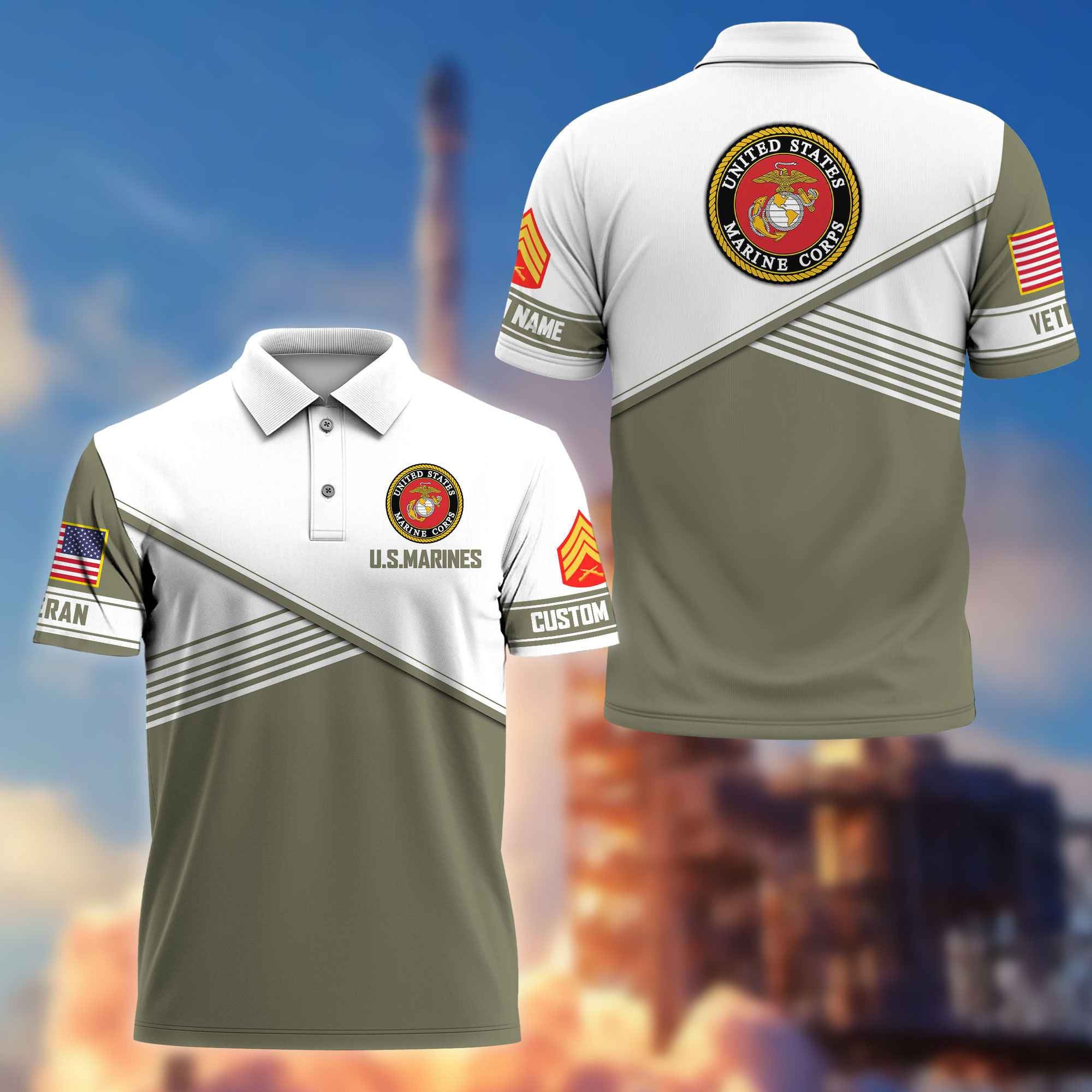 Premium USMC Polo Shirt VPVC217411, Custom Name, Rank, Gifts For Marine Veteran, Best Gifts On Father's Day, Armed Forces Day, Independence Day, Veterans Day.