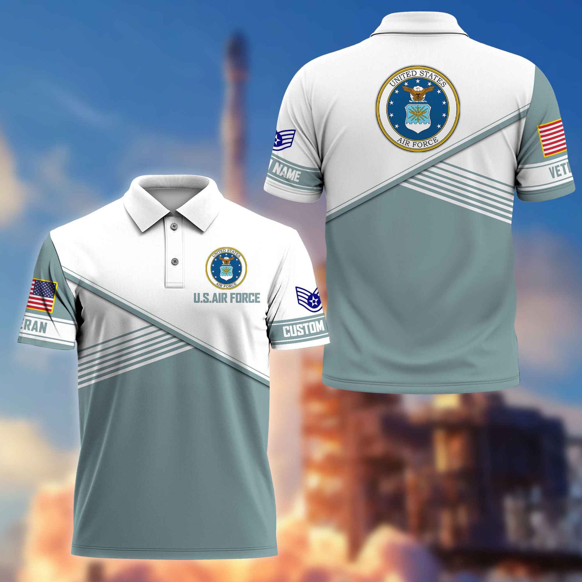 Premium USAF Polo Shirt VPVC217404, Custom Name, Rank, Gifts For Air Force Veteran, Best Gifts On Father's Day, Armed Forces Day, Independence Day, Veterans Day.