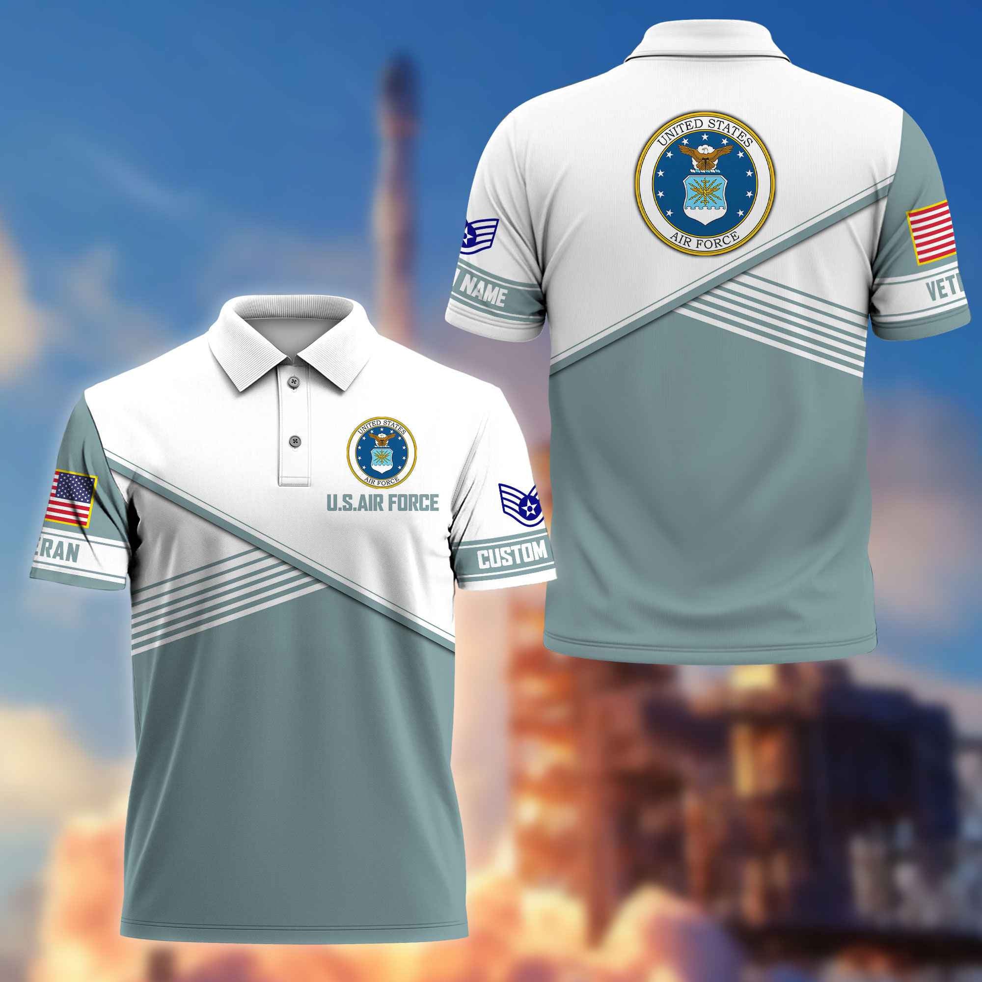 Premium USAF Polo Shirt VPVC217404, Custom Name, Rank, Gifts For Air Force Veteran, Best Gifts On Father's Day, Armed Forces Day, Independence Day, Veterans Day.