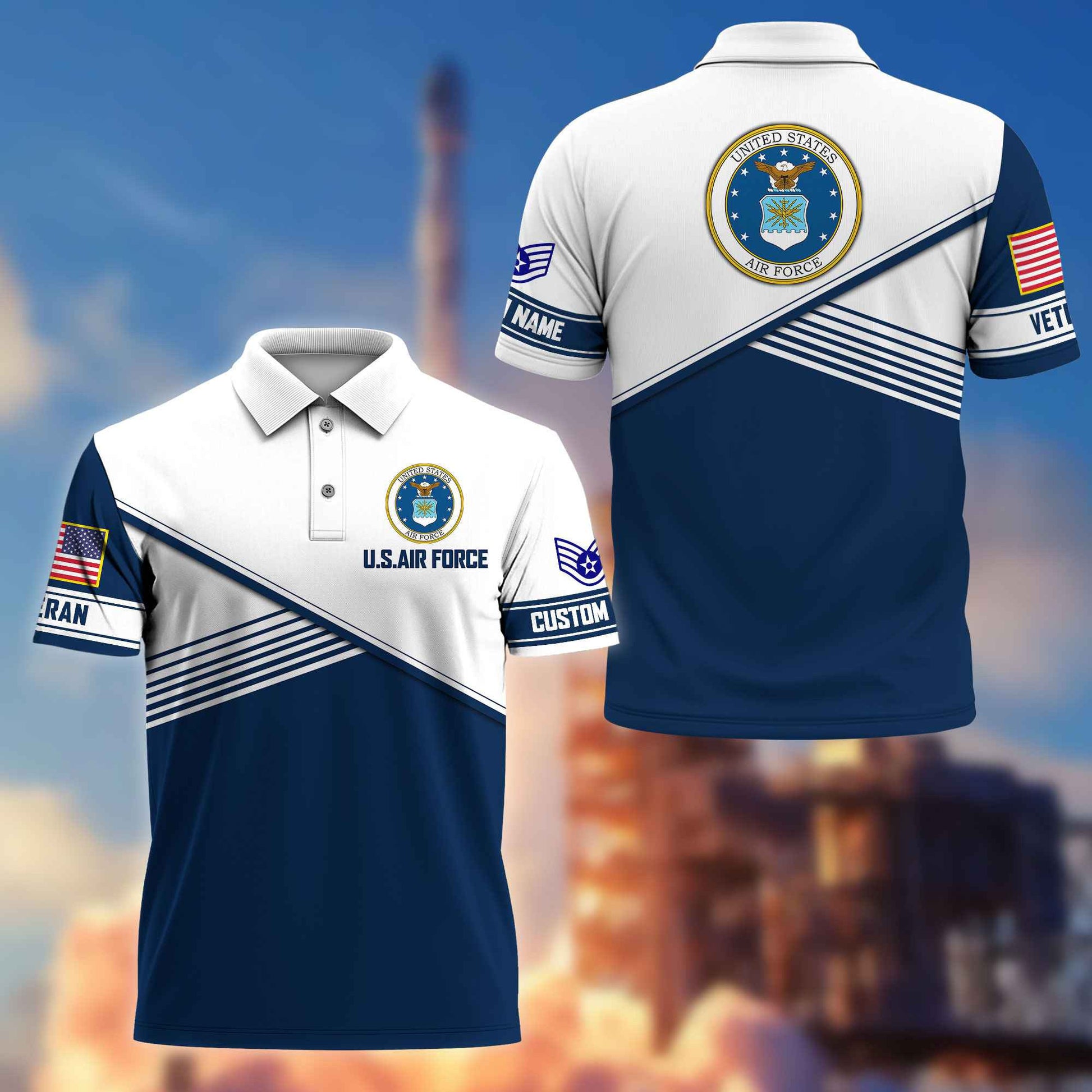 Premium USAF Polo Shirt VPVC217412, Custom Name, Rank, Gifts For Air Force Veteran, Best Gifts On Father's Day, Armed Forces Day, Independence Day, Veterans Day.