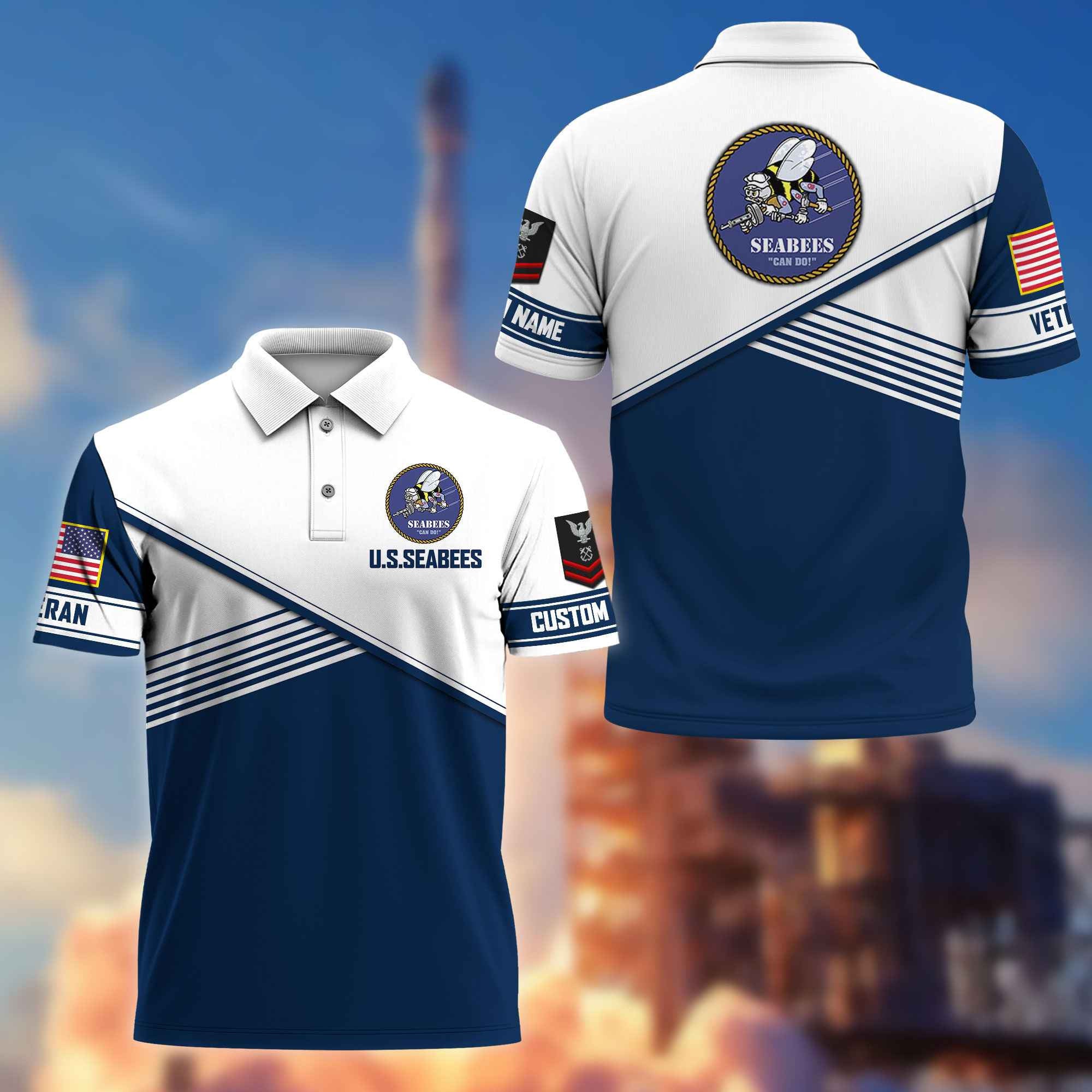 Premium US Seabees Polo Shirt VPVC217409, Custom Name, Rank, Gifts For Seabees Veteran, Best Gifts On Father's Day, Armed Forces Day, Independence Day, Veterans Day.