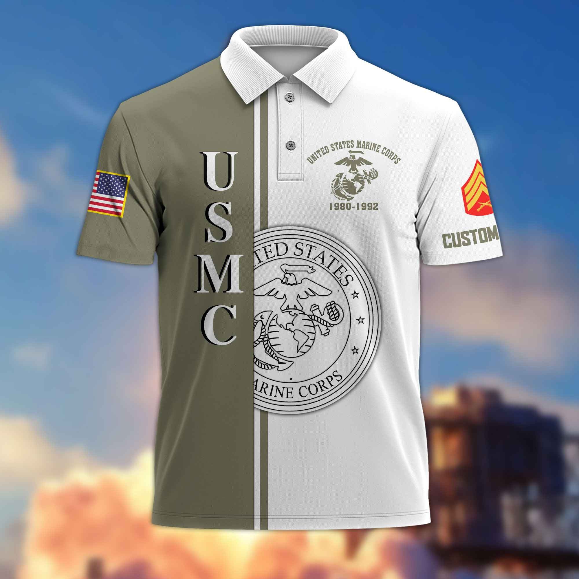 Premium Custom USMC Polo Shirt VPVC217511, Gifts For Marine Veteran, Best Gifts On Father's Day, Armed Forces Day, Independence Day, Veterans Day.