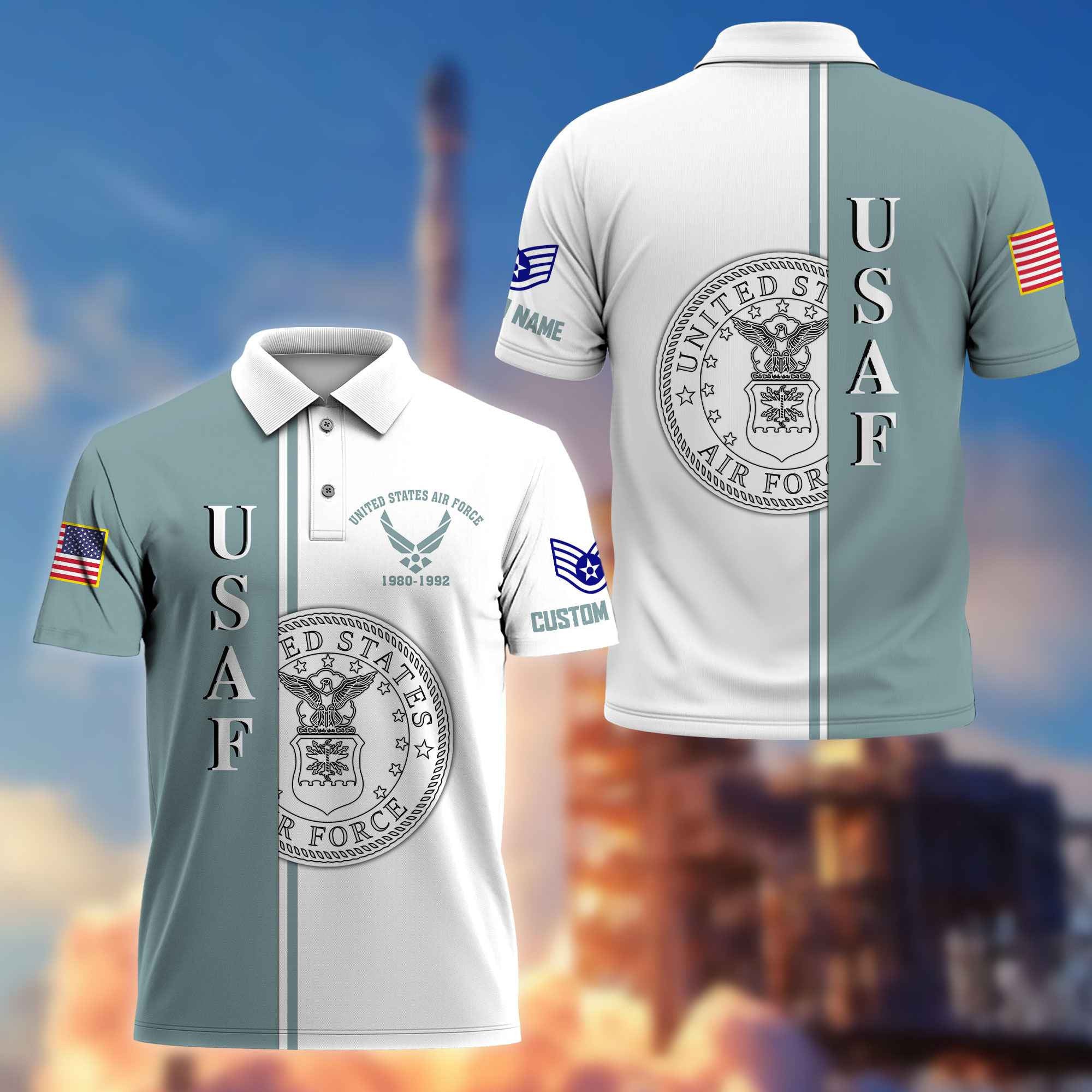 Premium Custom USAF Polo Shirt VPVC217504, Gifts For Air Force Veteran, Best Gifts On Father's Day, Armed Forces Day, Independence Day, Veterans Day.