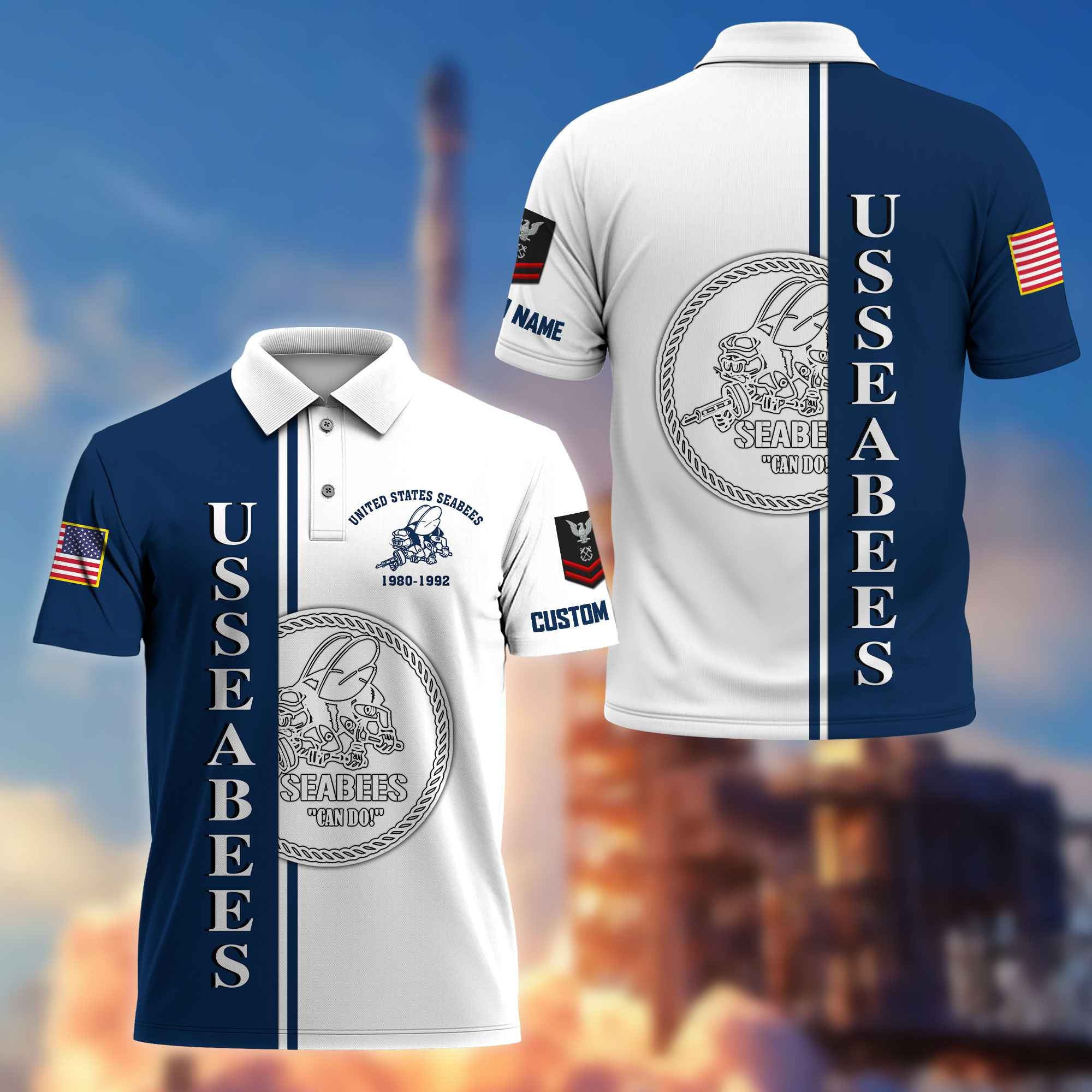 Premium Custom US Seabees Polo Shirt VPVC217509, Gifts For Seabees Veteran, Best Gifts On Father's Day, Armed Forces Day, Independence Day, Veterans Day.