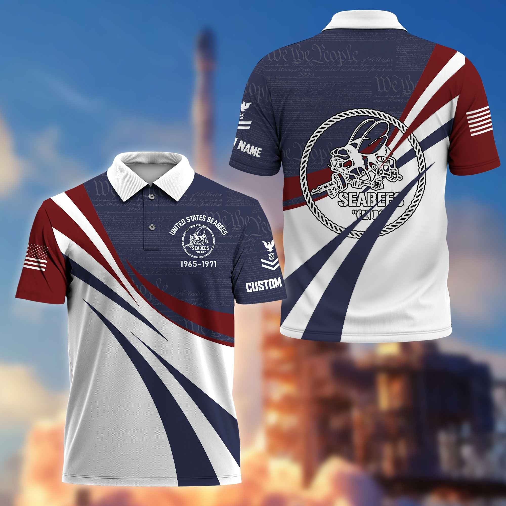 Premium US Seabees Polo Shirt VPVC217909, Custom Name, Rank, Year, Gifts For Seabees Veteran, Best Gifts On Father's Day, Armed Forces Day, Independence Day, Veterans Day.