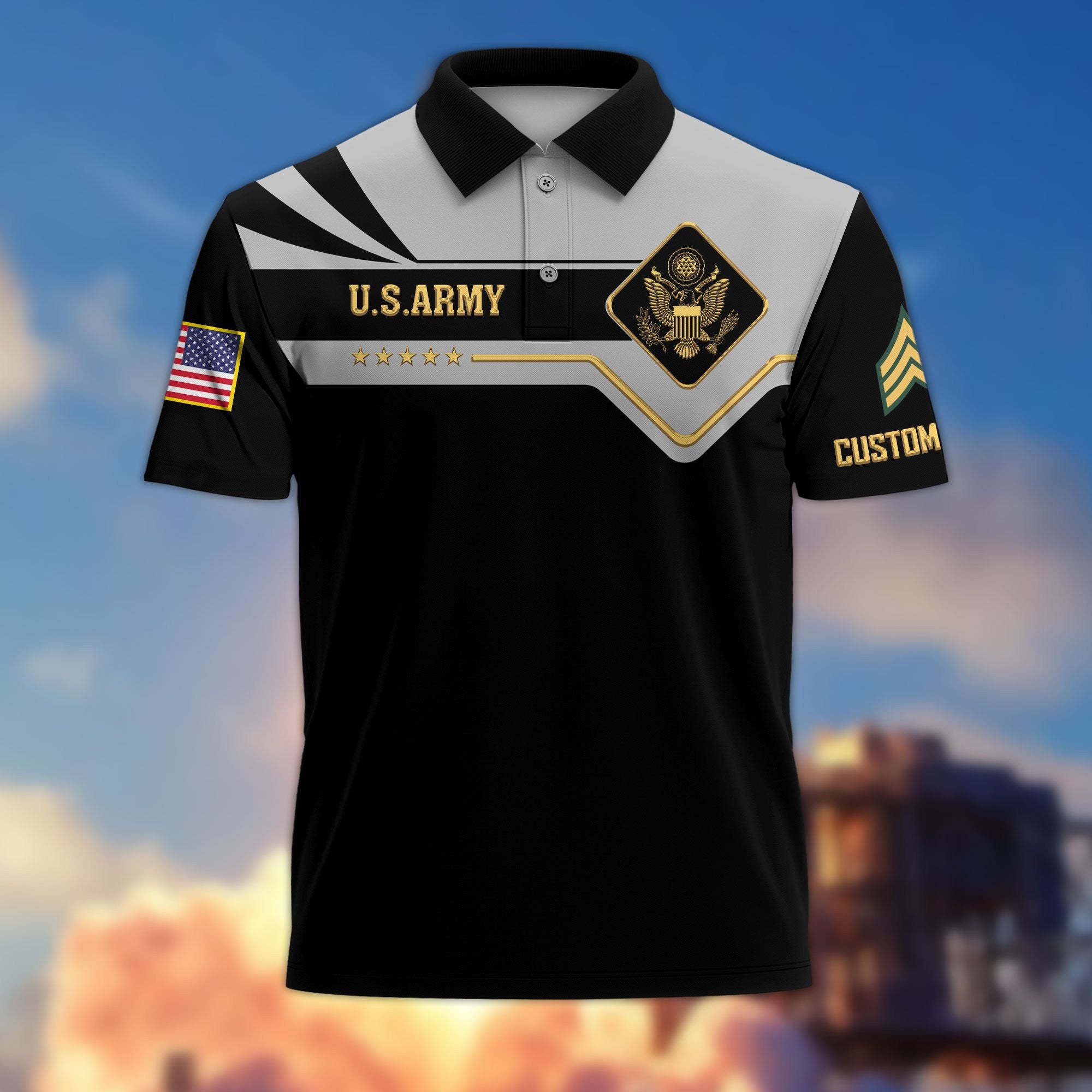 Premium US Army Polo Shirt VPVC218001, Custom Name, Rank, Gifts For Army Veteran, Best Gifts On Father's Day, Armed Forces Day, Independence Day, Veterans Day.