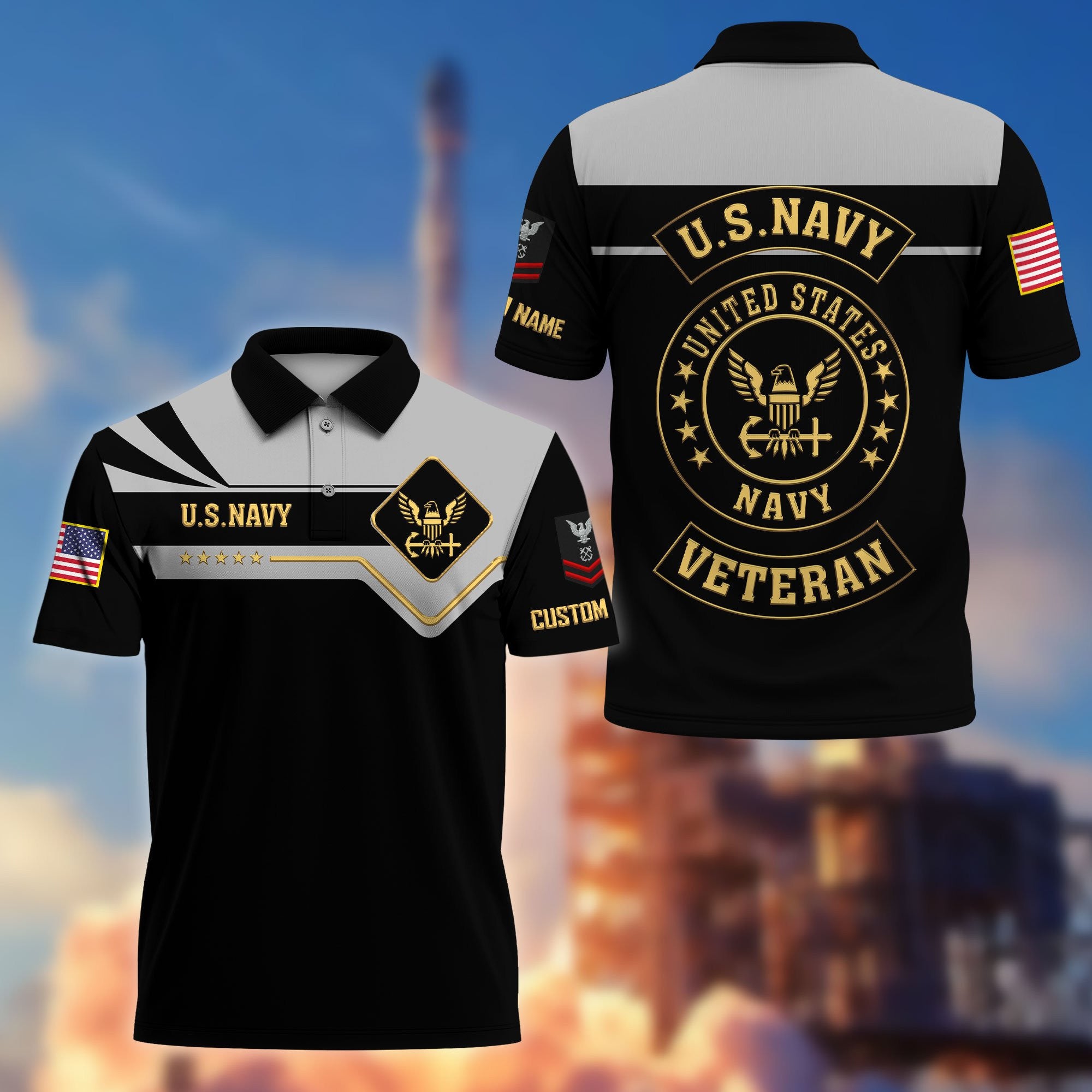 Premium US Navy Polo Shirt VPVC218002, Custom Name, Rank Gifts For Navy Veteran, Best Gifts On Father's Day, Armed Forces Day, Independence Day, Veterans Day.