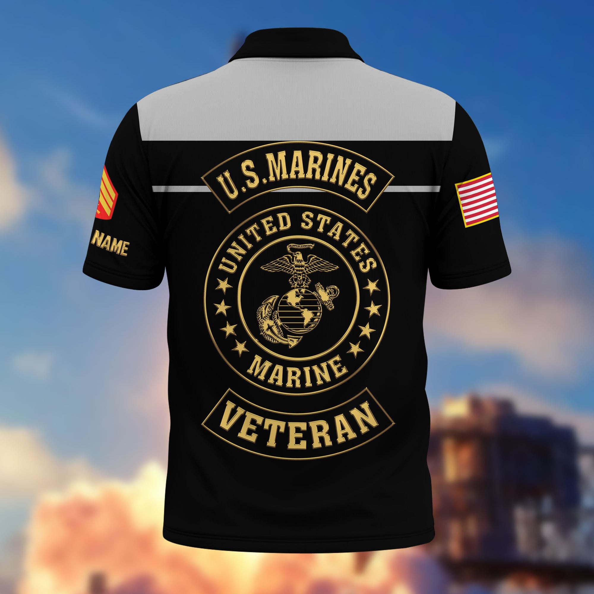 Premium USMC Polo Shirt VPVC218003, Custom Name, Rank, Gifts For Marine Veteran, Best Gifts On Father's Day, Armed Forces Day, Independence Day, Veterans Day.