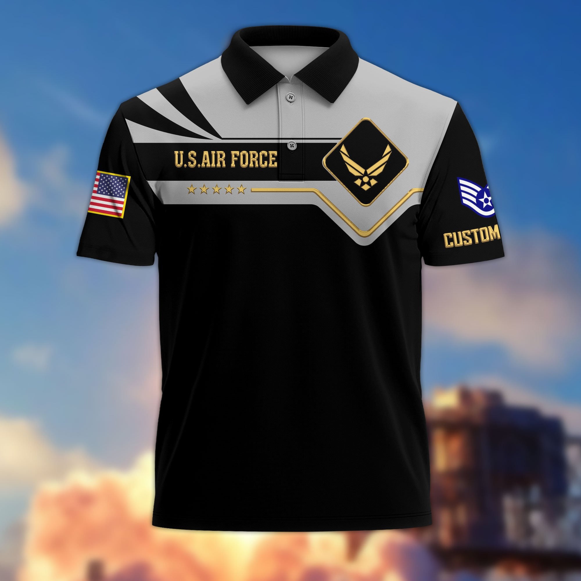 Premium USAF Polo Shirt VPVC218004, Custom Name, Rank, Gifts For Air Force Veteran, Best Gifts On Father's Day, Armed Forces Day, Independence Day, Veterans Day.