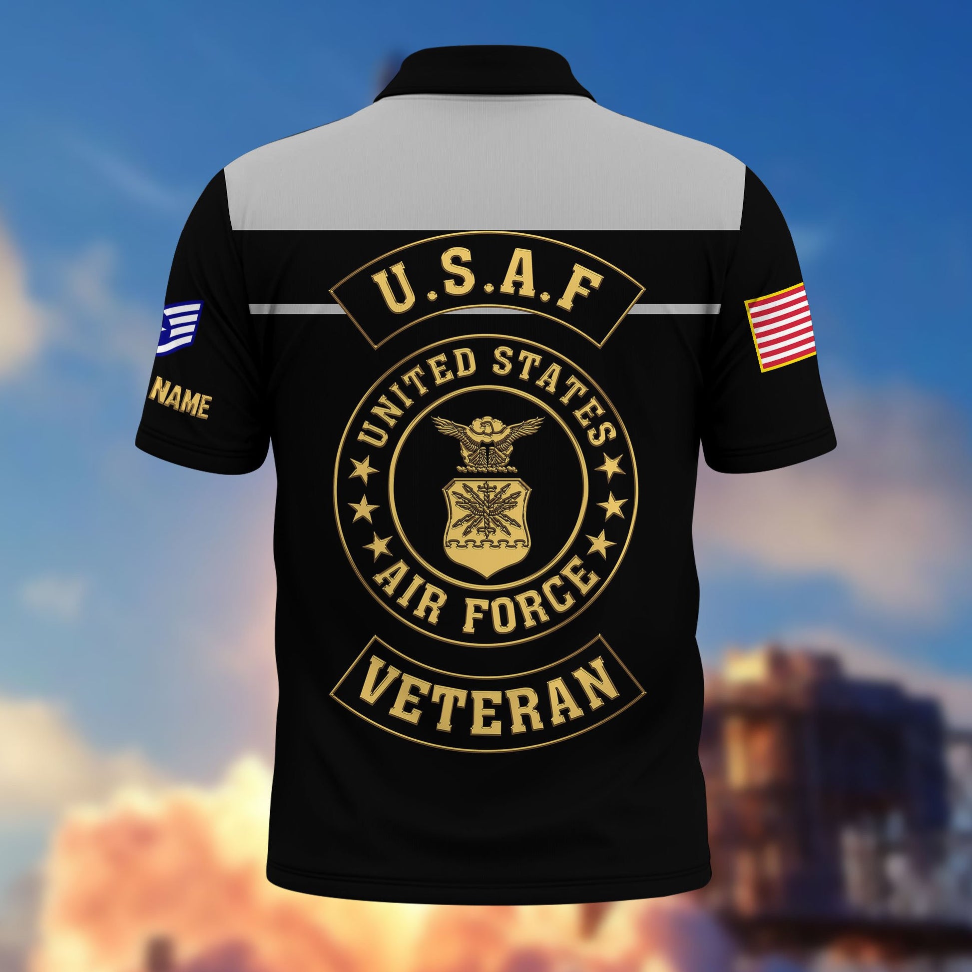 Premium USAF Polo Shirt VPVC218004, Custom Name, Rank, Gifts For Air Force Veteran, Best Gifts On Father's Day, Armed Forces Day, Independence Day, Veterans Day.