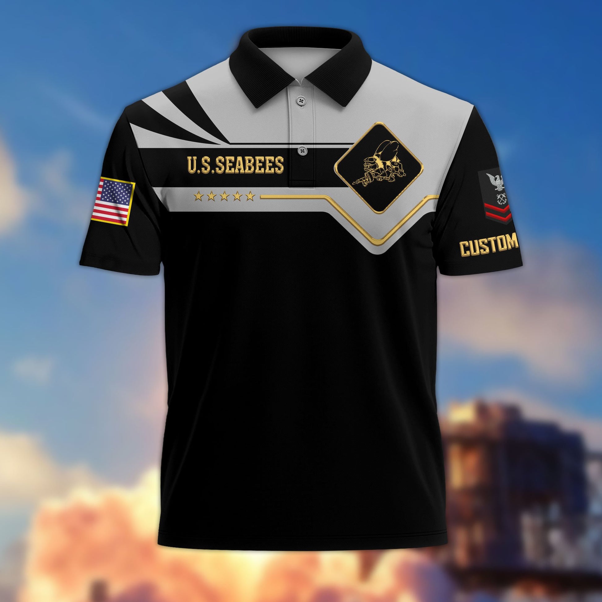 Premium US Seabees Polo Shirt VPVC218009, Custom Name, Rank, Gifts For Seabees Veteran, Best Gifts On Father's Day, Armed Forces Day, Independence Day, Veterans Day.