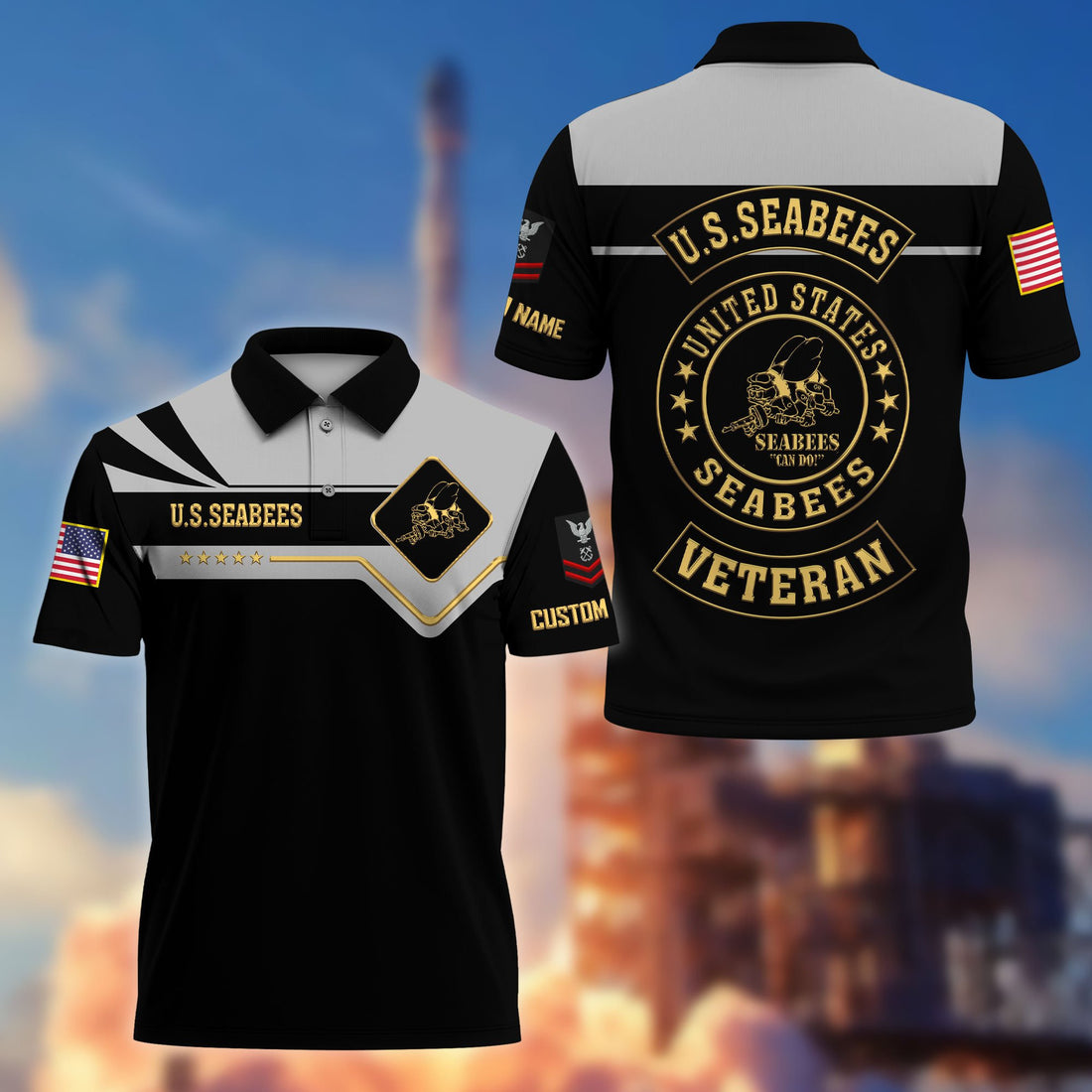 Premium US Seabees Polo Shirt VPVC218009, Custom Name, Rank, Gifts For Seabees Veteran, Best Gifts On Father's Day, Armed Forces Day, Independence Day, Veterans Day.