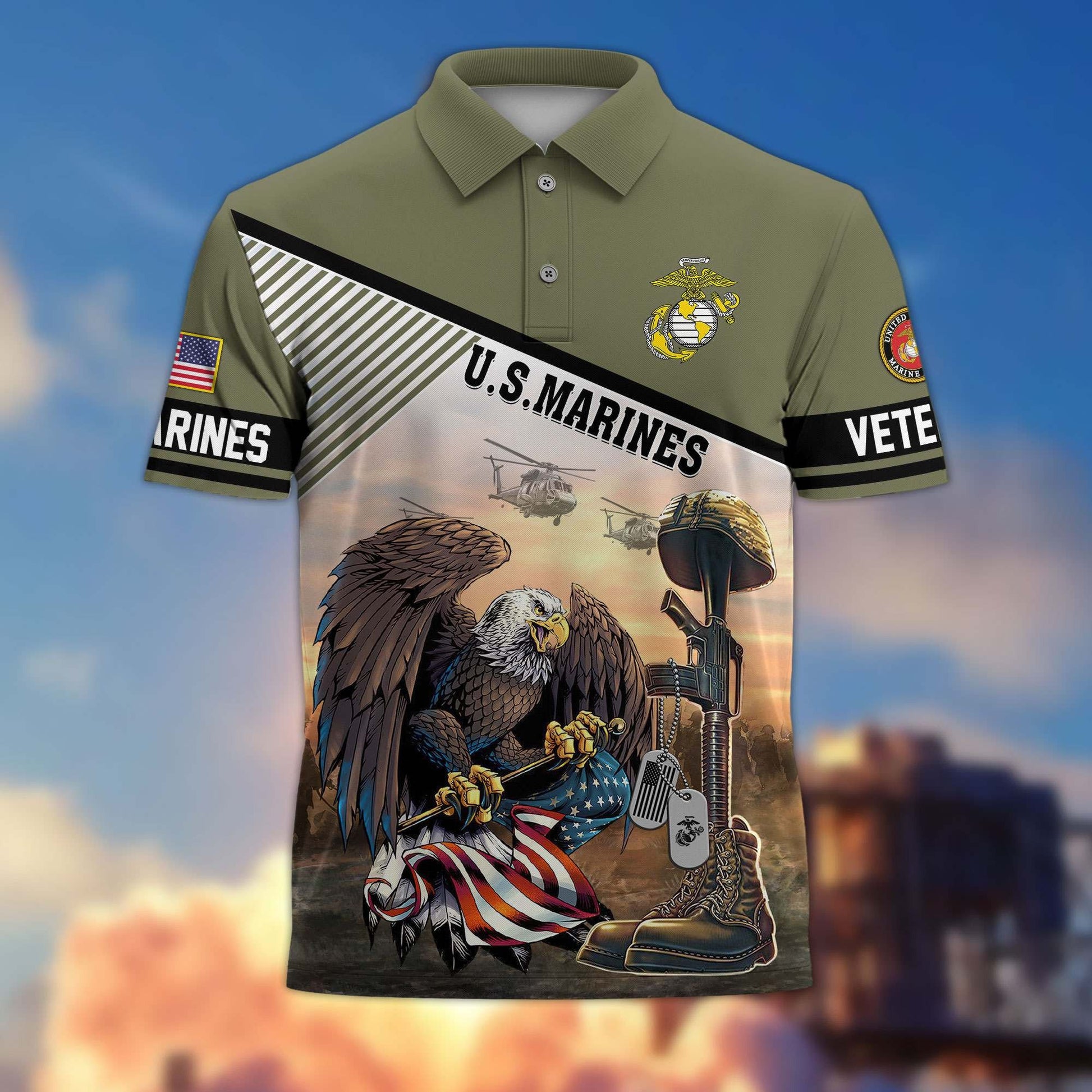Premium US Veterans Polo Shirt BPHN100412, Gifts For US Veterans, Gifts On Memorial Day, Father's Day, Armed Forces Day, Veterans Day.
