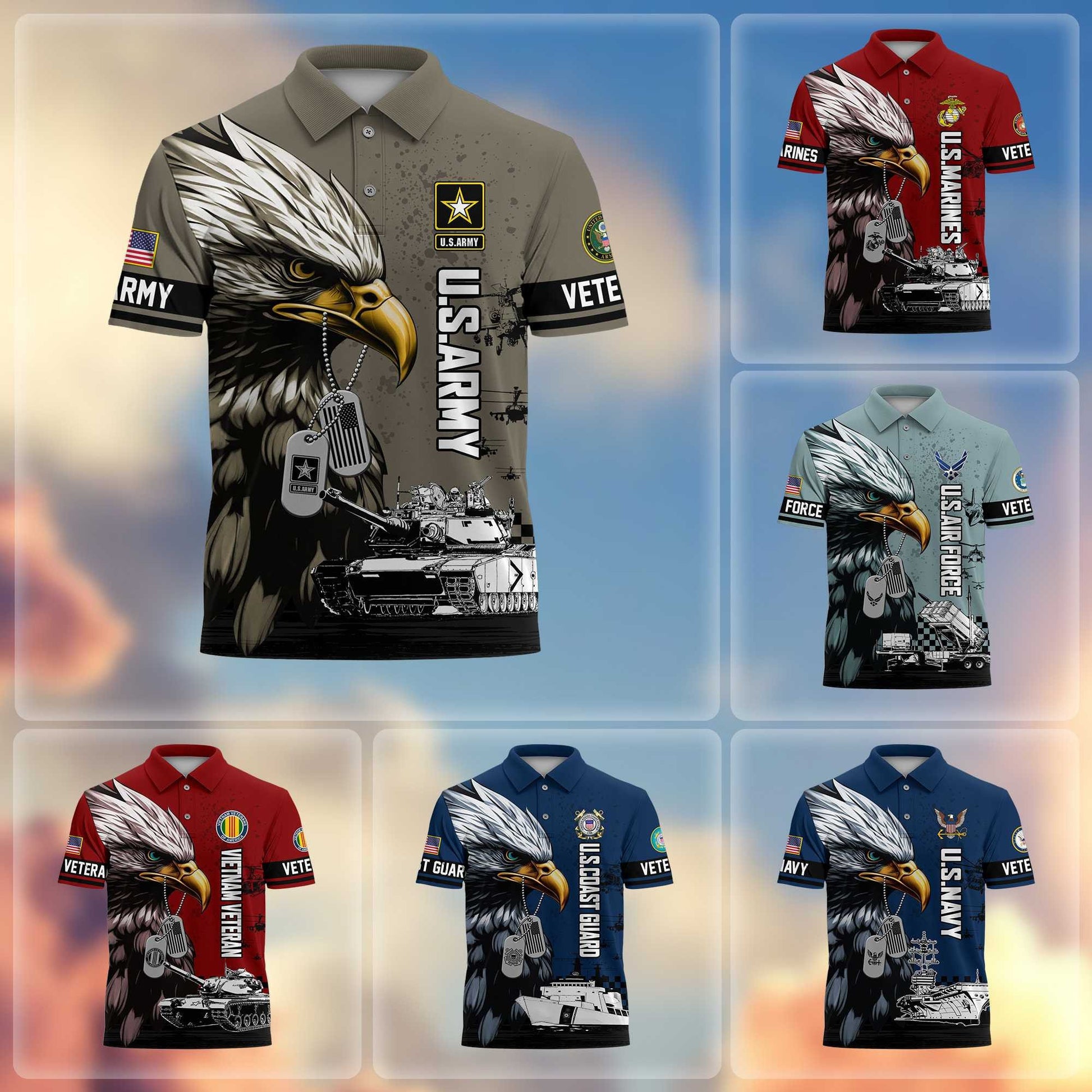 Premium US Veterans Polo Shirt BPHN230412, Gifts For US Veterans, Gifts On Memorial Day, Father's Day, Armed Forces Day, Veterans Day.