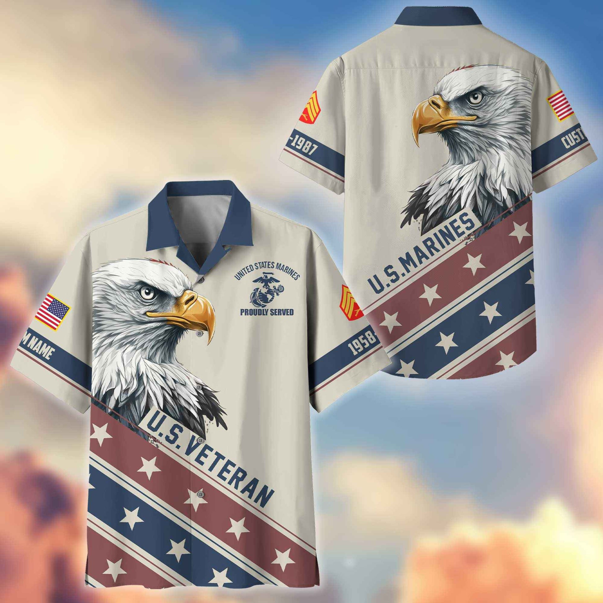 Unique Custom Name, Rank, Year, USMC Hawaiian Shirt VPVC404203, Gifts For Marine Veteran, Best Gifts On Father's Day, Independence Day, Veterans Day.