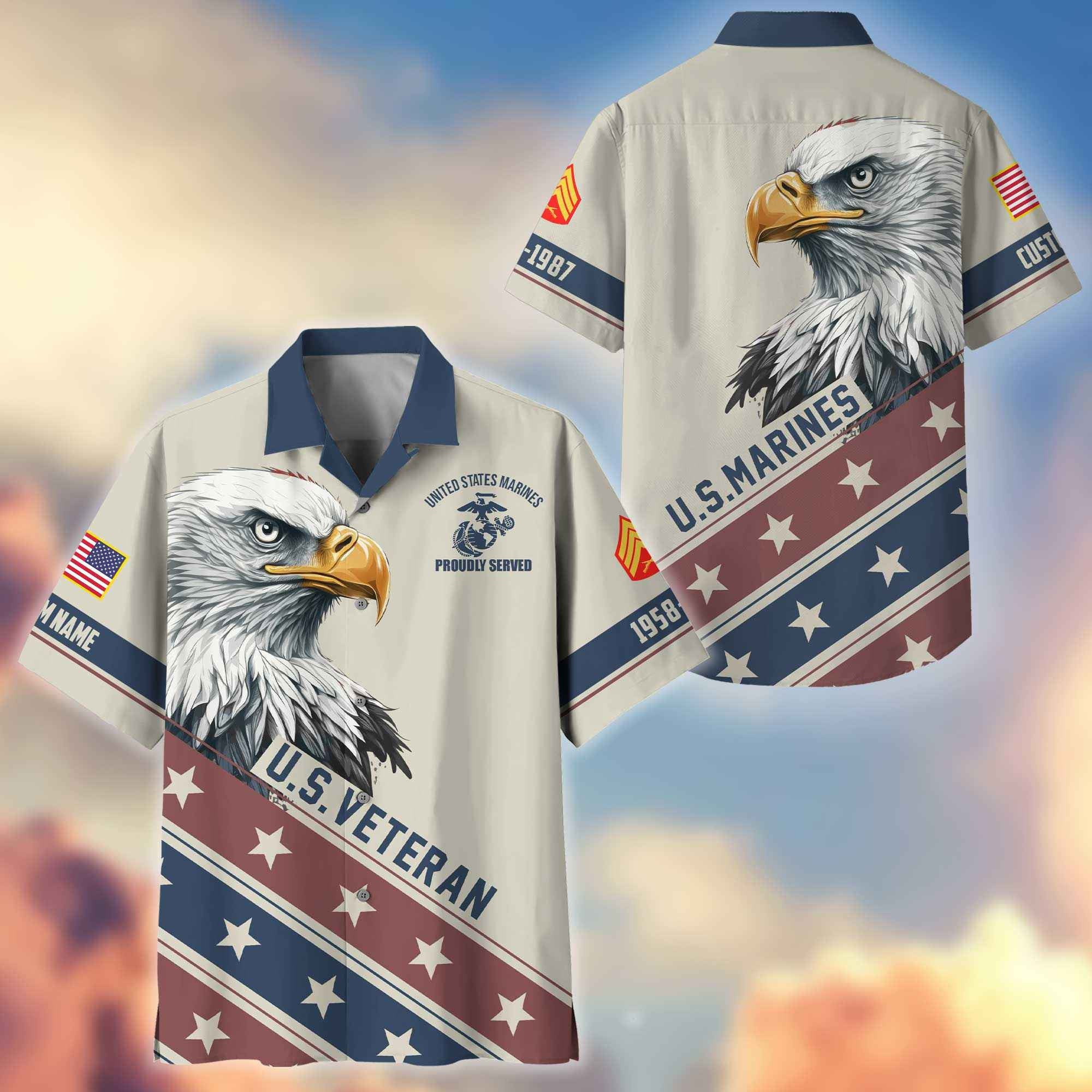 Unique Custom Name, Rank, Year, USMC Hawaiian Shirt VPVC404203, Gifts For Marine Veteran, Best Gifts On Father's Day, Independence Day, Veterans Day.