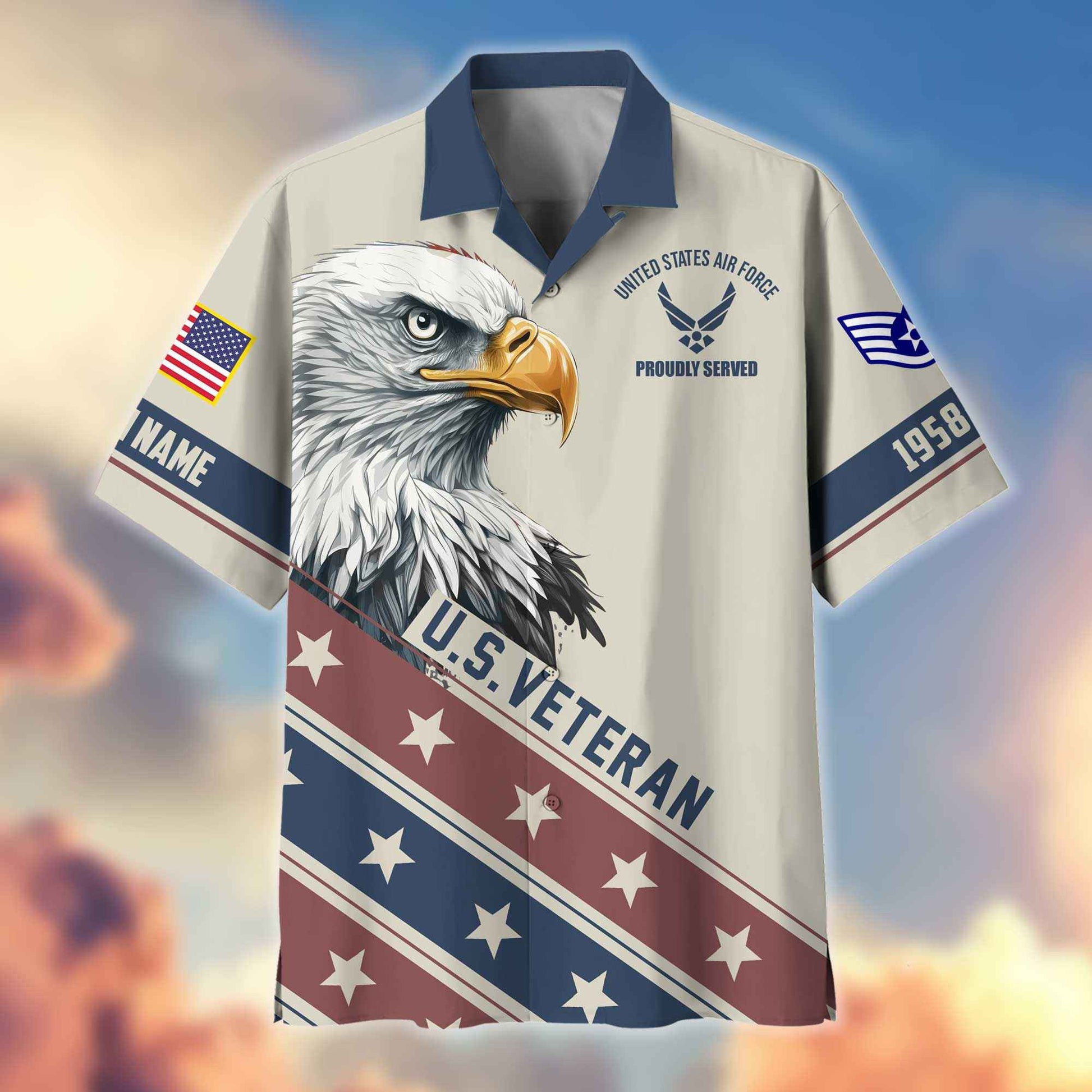 Unique Custom Name, Rank, Year, USAF Hawaiian Shirt VPVC404204, Gifts For Air Force Veteran, Best Gifts On Father's Day, Independence Day, Veterans Day.