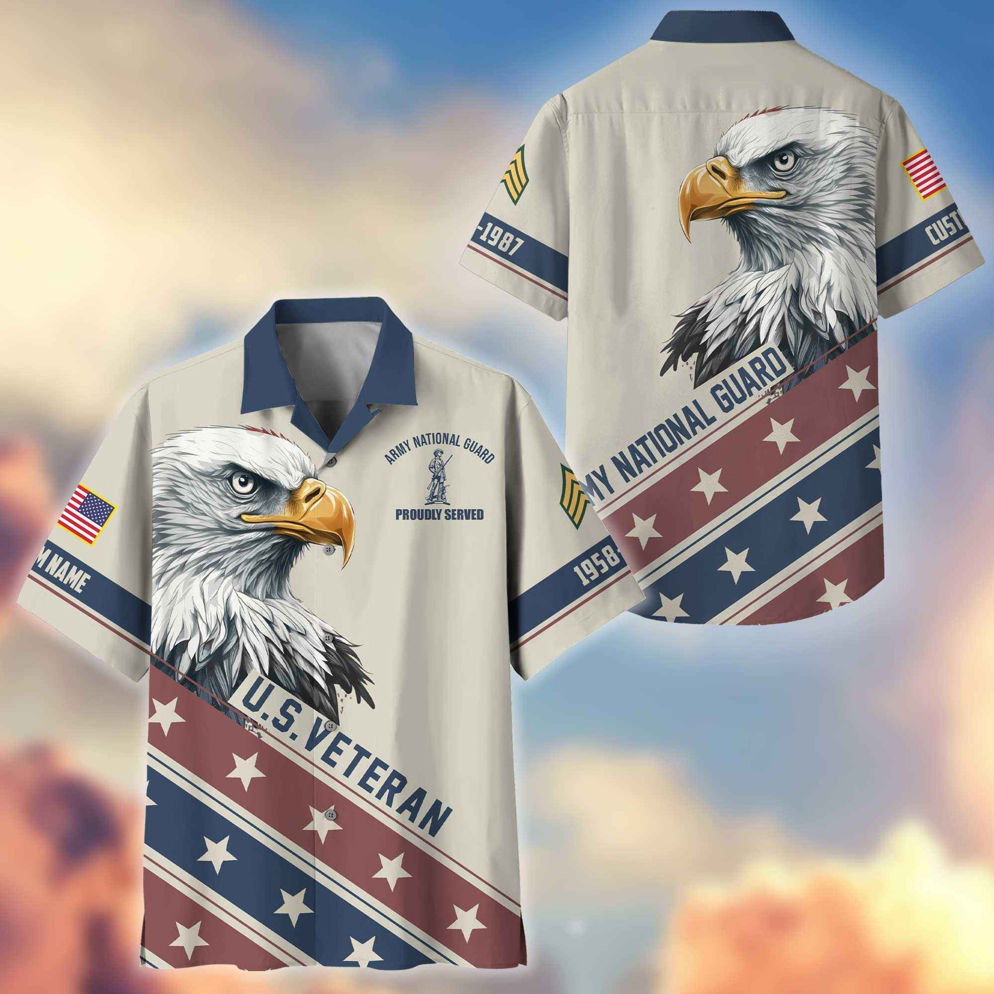 Unique Custom Name, Rank, Year, US Army National Guard Veteran Hawaiian Shirt VPVC404208, Gifts For Army National Guard Veteran, Best Gifts On Father's Day, Independence Day, Veterans Day.