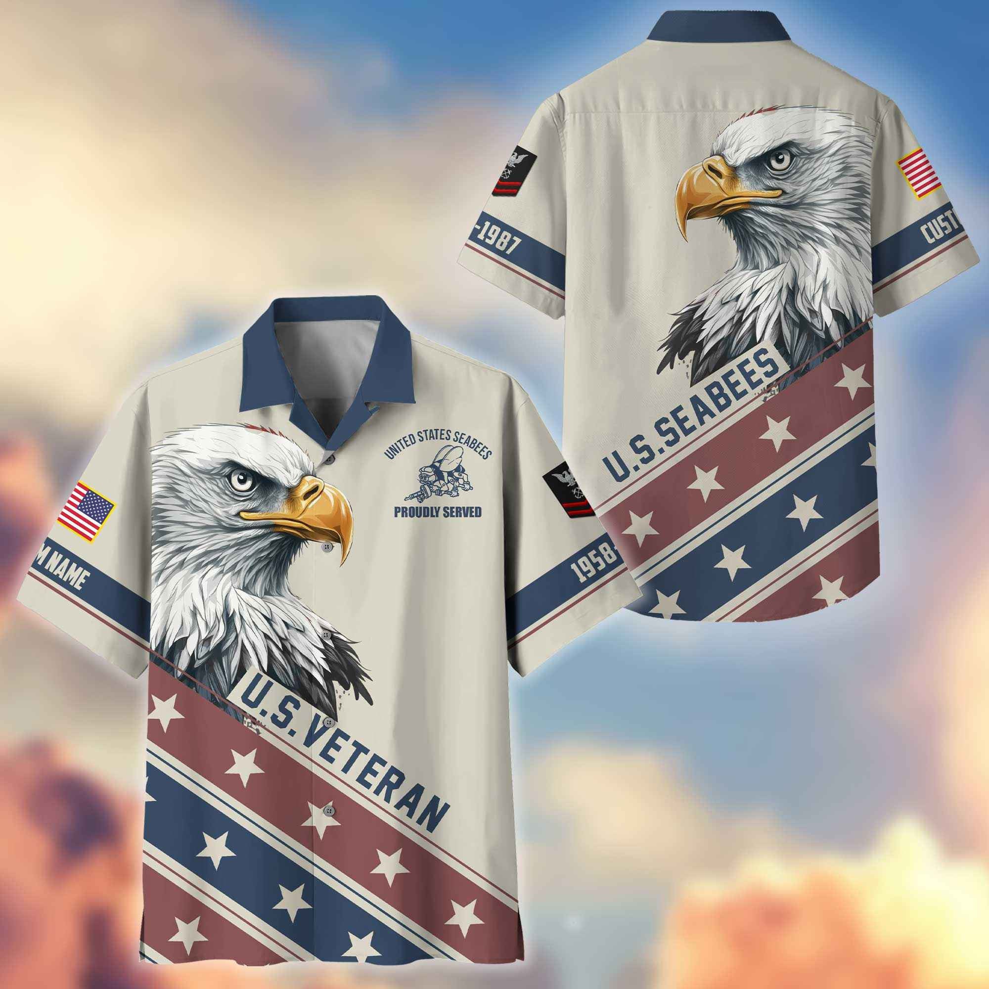 Unique Custom Name, Rank, Year, US Seabees Hawaiian Shirt VPVC404209, Gifts For US Seabees, Best Gifts On Father's Day, Independence Day, Veterans Day.